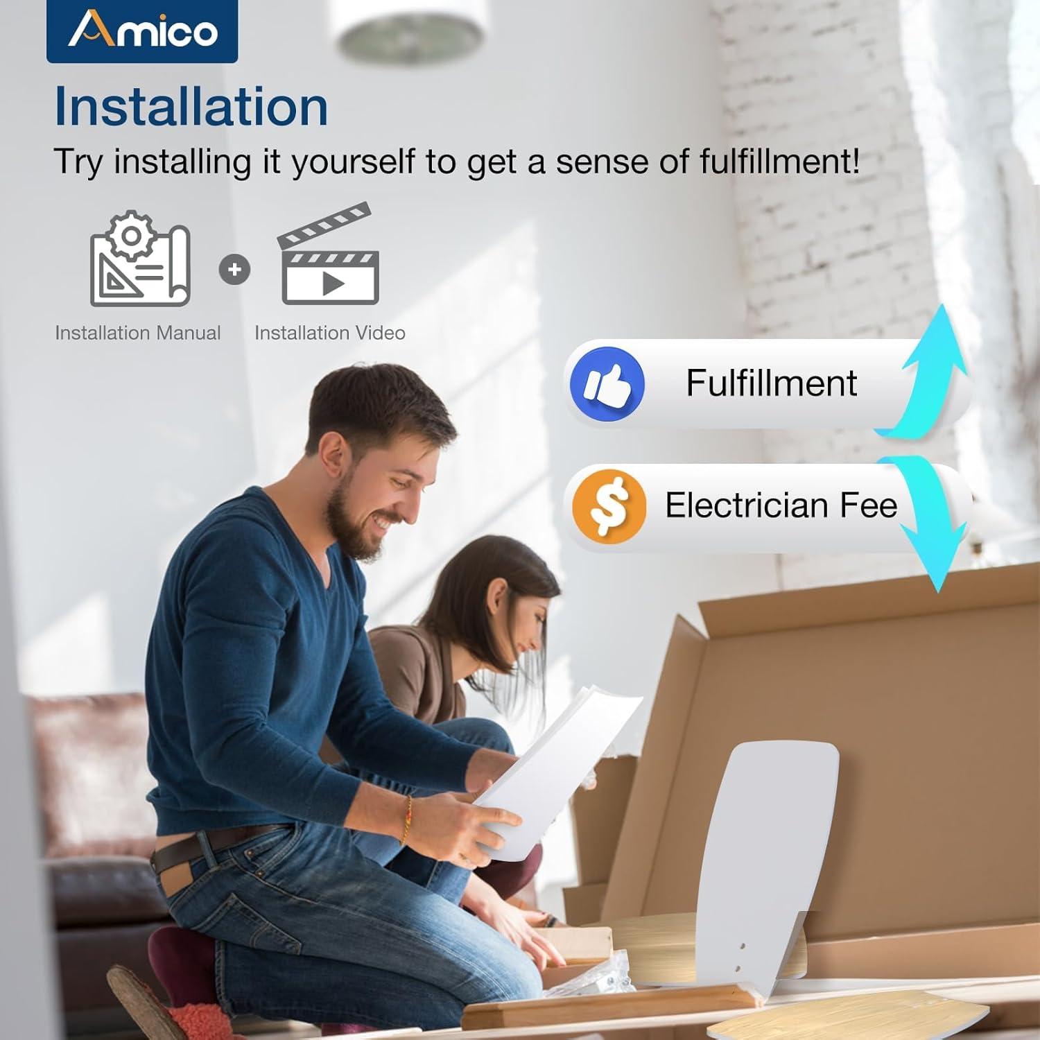 Amico Ceiling Fans with Lights, 36 inch Ceiling Fan with Light and Remote Control, Reversible, 3CCT, Dimmable, Noiseless, Small White Ceiling Fan for Bedroom, Indoor/Outdoor Use