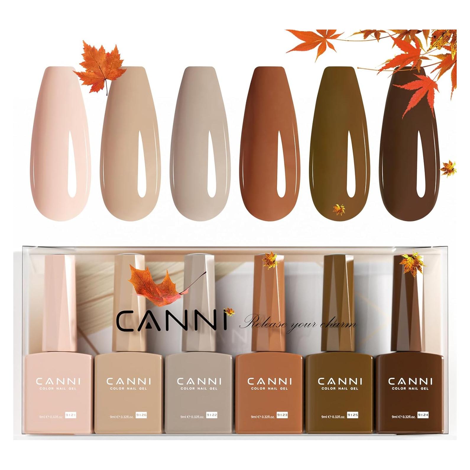 CANNI Kit 6Pcs Esmalte de Uñas Gel Marrón Nude 9ml Sin HEMA