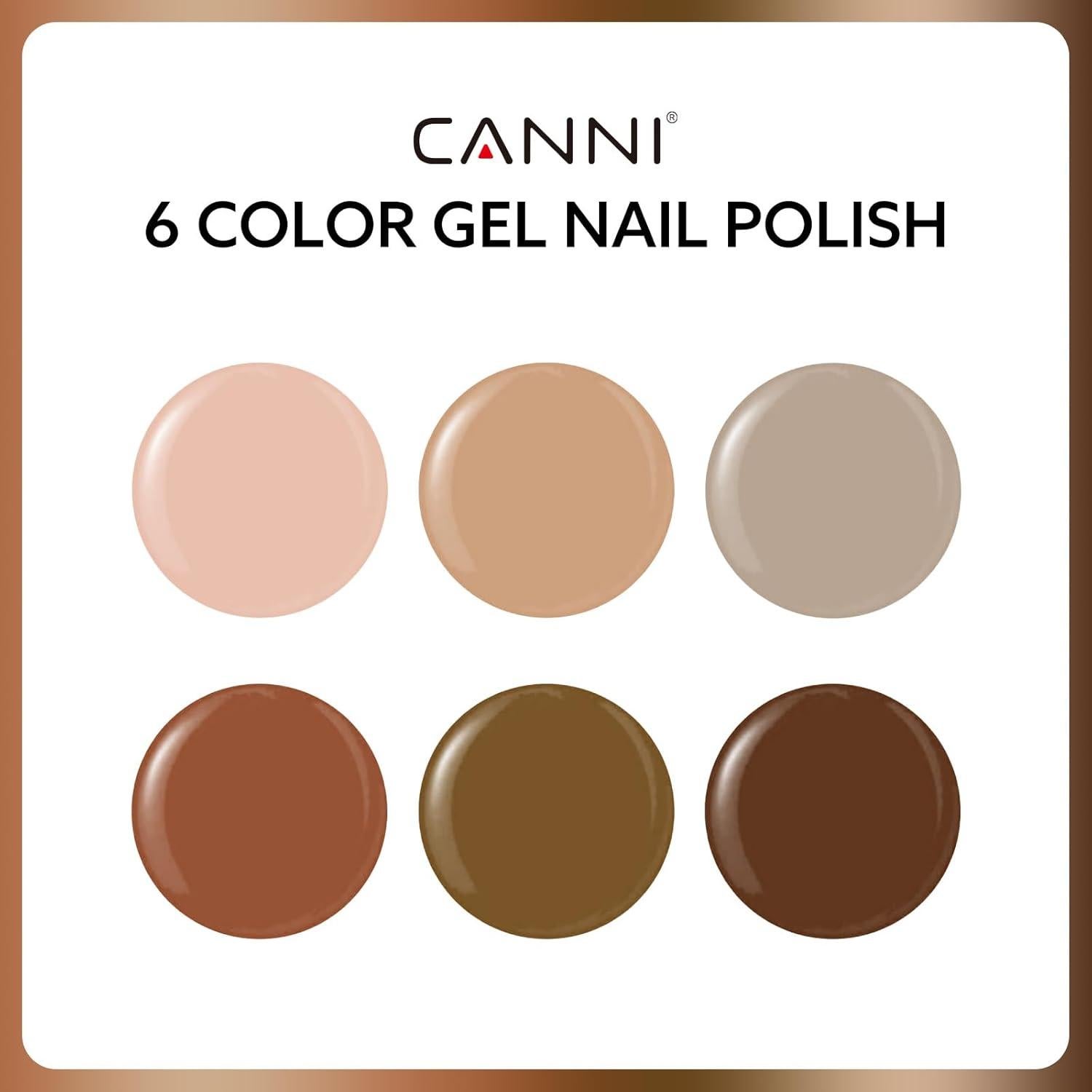 CANNI Kit 6Pcs Esmalte de Uñas Gel Marrón Nude 9ml Sin HEMA