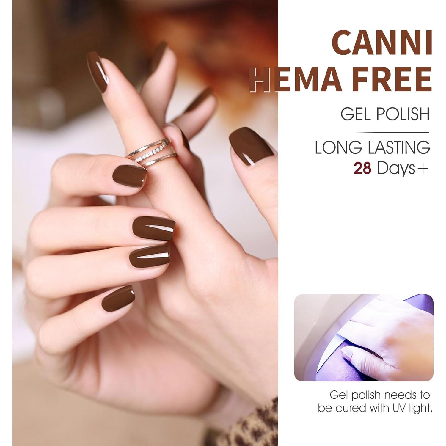 CANNI Kit 6Pcs Esmalte de Uñas Gel Marrón Nude 9ml Sin HEMA