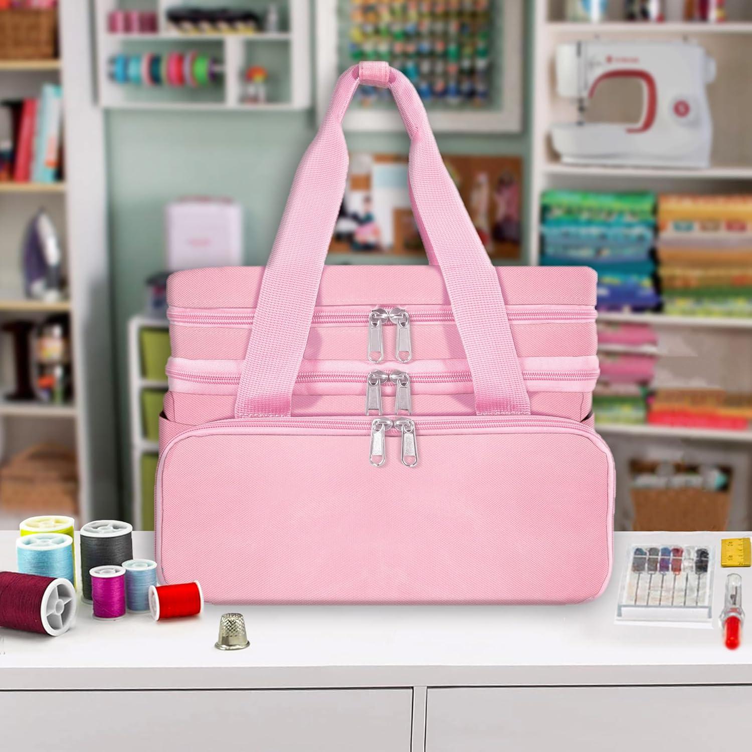 Bolsa Organizador de Costura SINGER Rosa - Doble Capa 18 Compartimentos