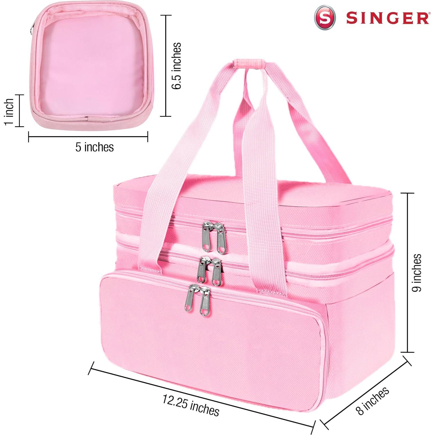 Bolsa Organizador de Costura SINGER Rosa - Doble Capa 18 Compartimentos