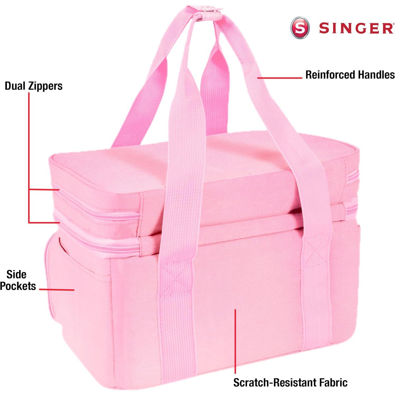 Bolsa Organizador de Costura SINGER Rosa - Doble Capa 18 Compartimentos