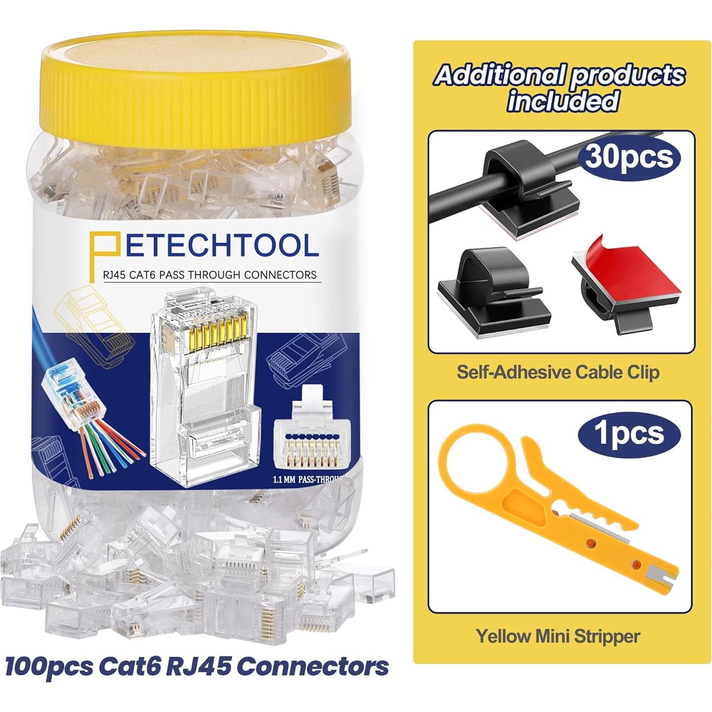 Conectores RJ45 Passthrough Cat6 PETECHTOOL 130 Piezas