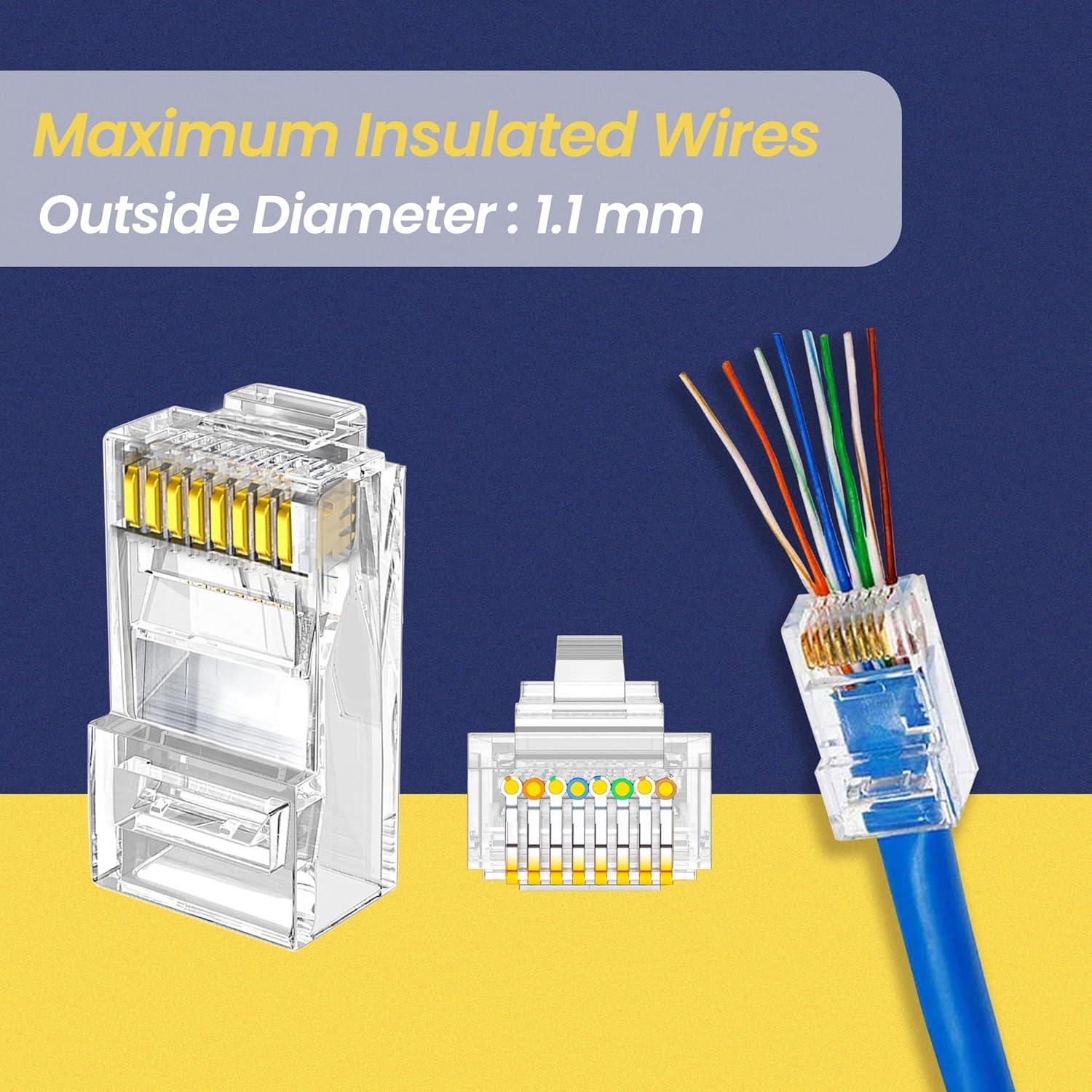 Conectores RJ45 Passthrough Cat6 PETECHTOOL 130 Piezas