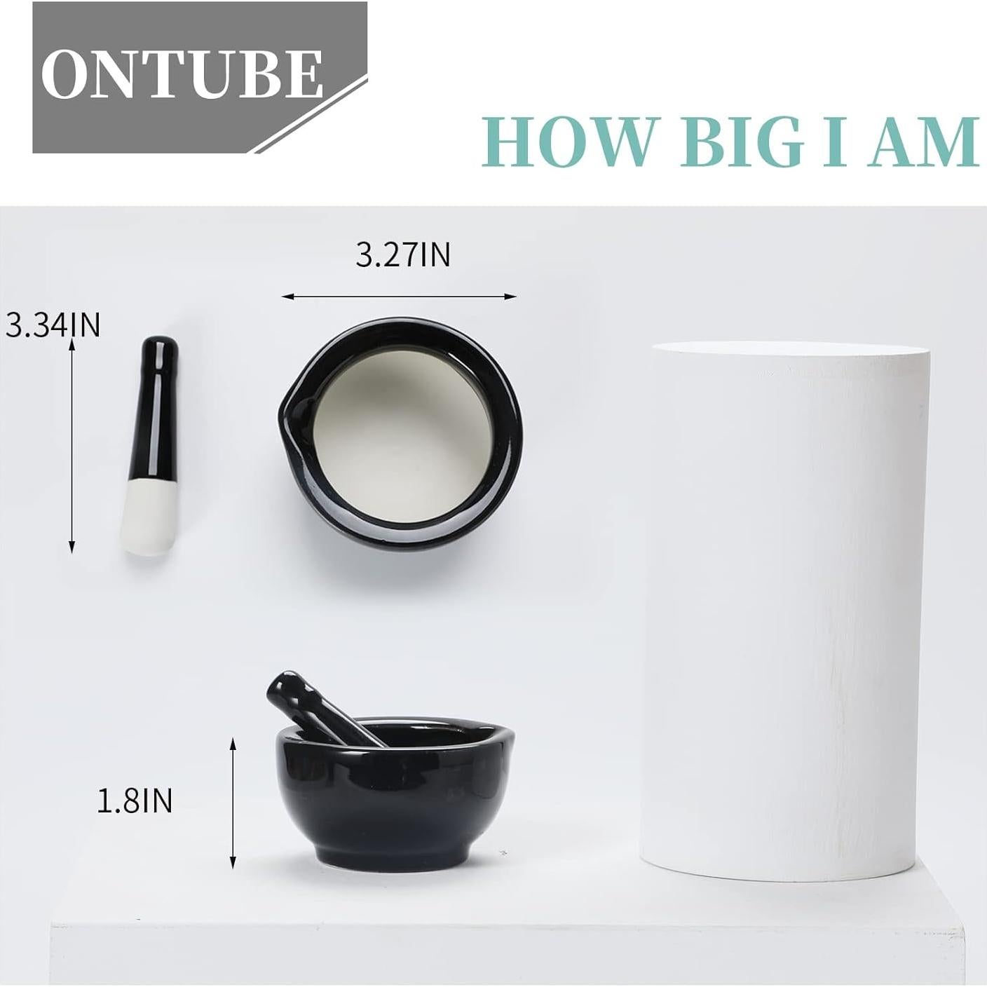 Conjunto de Mortero y Mano ONTUBE Cerámica 8.13 cm Negro