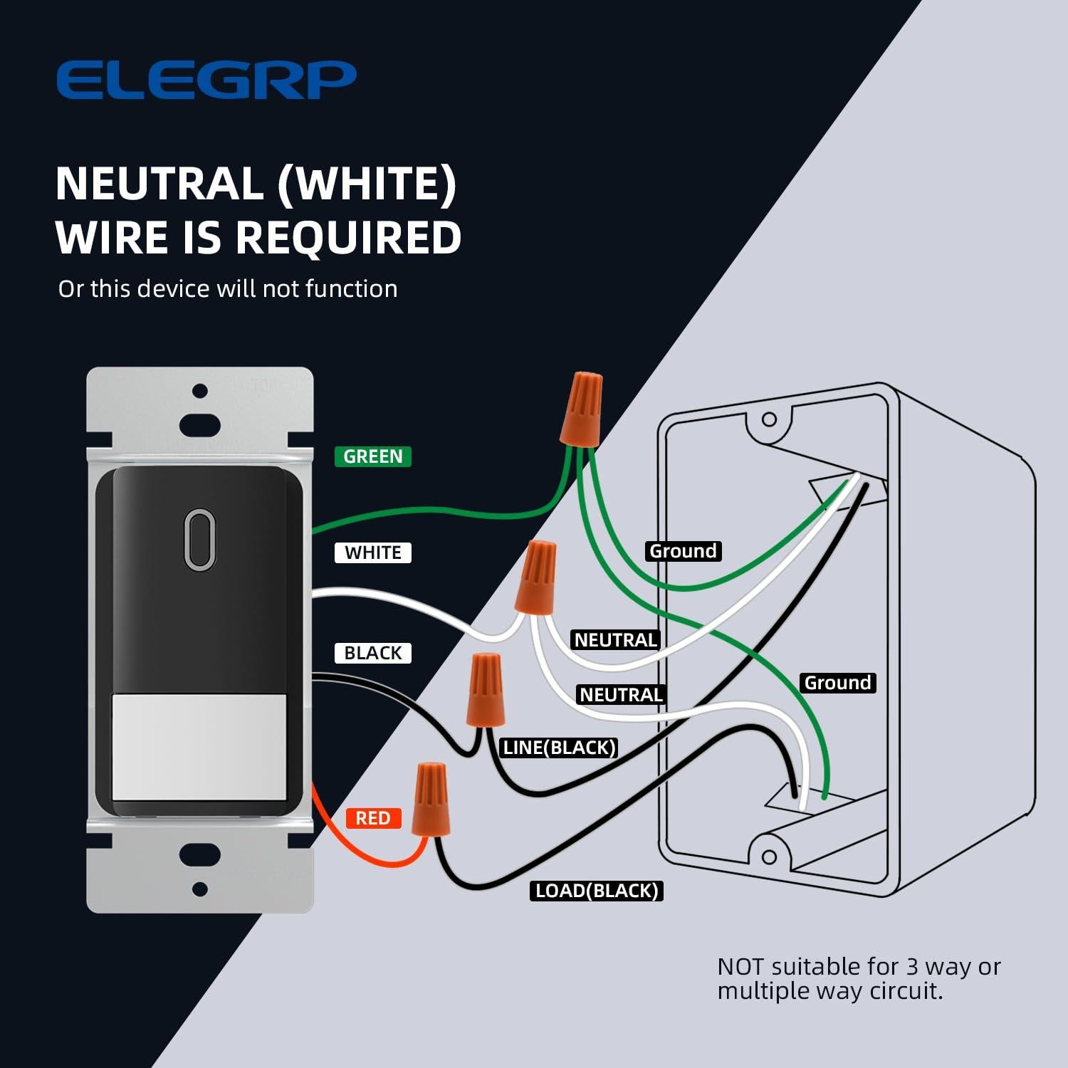 Interruptor de luz con sensor de movimiento ELEGRP negro mate