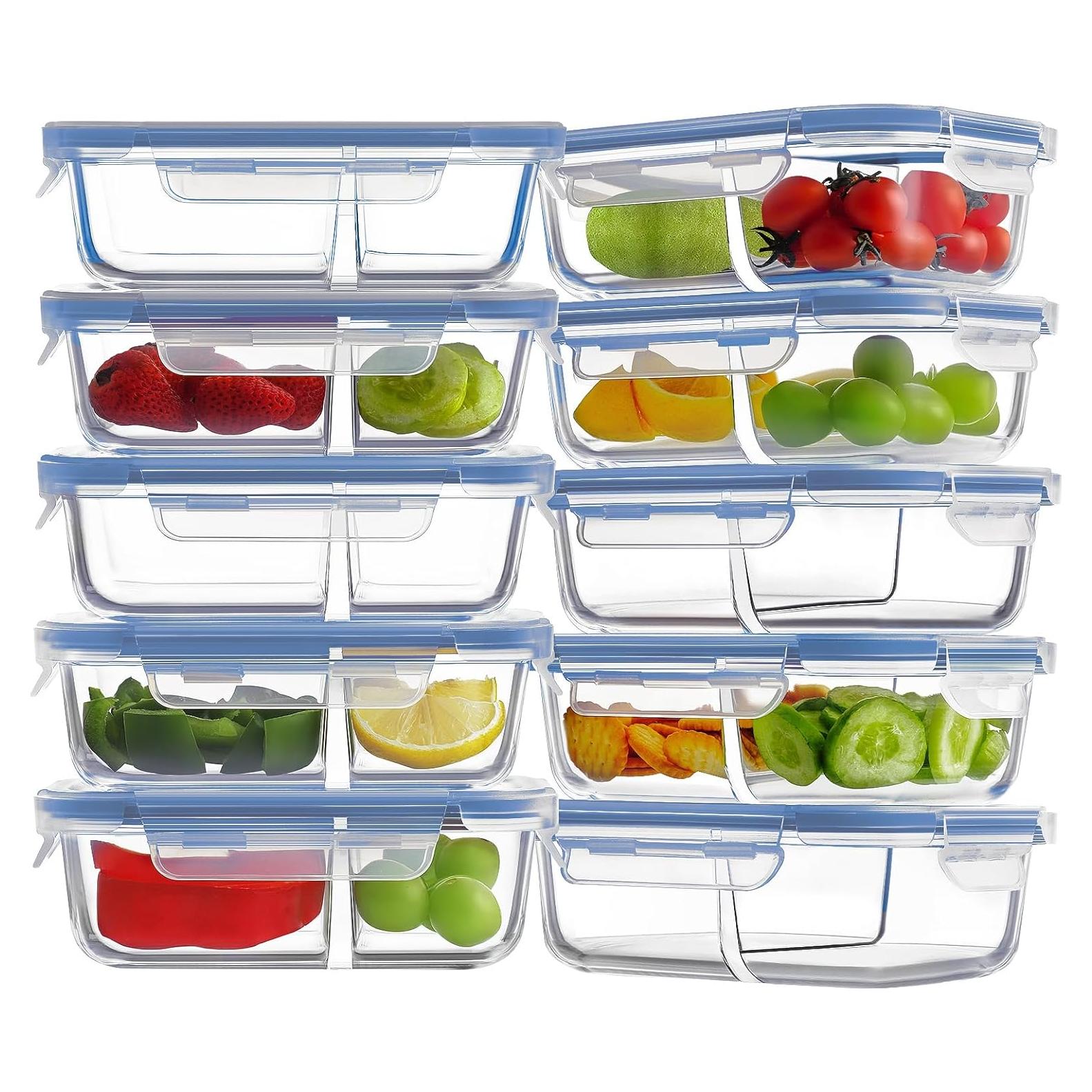 HOMBERKING 10 Contenedores de Vidrio 2 Compartimentos 630ml