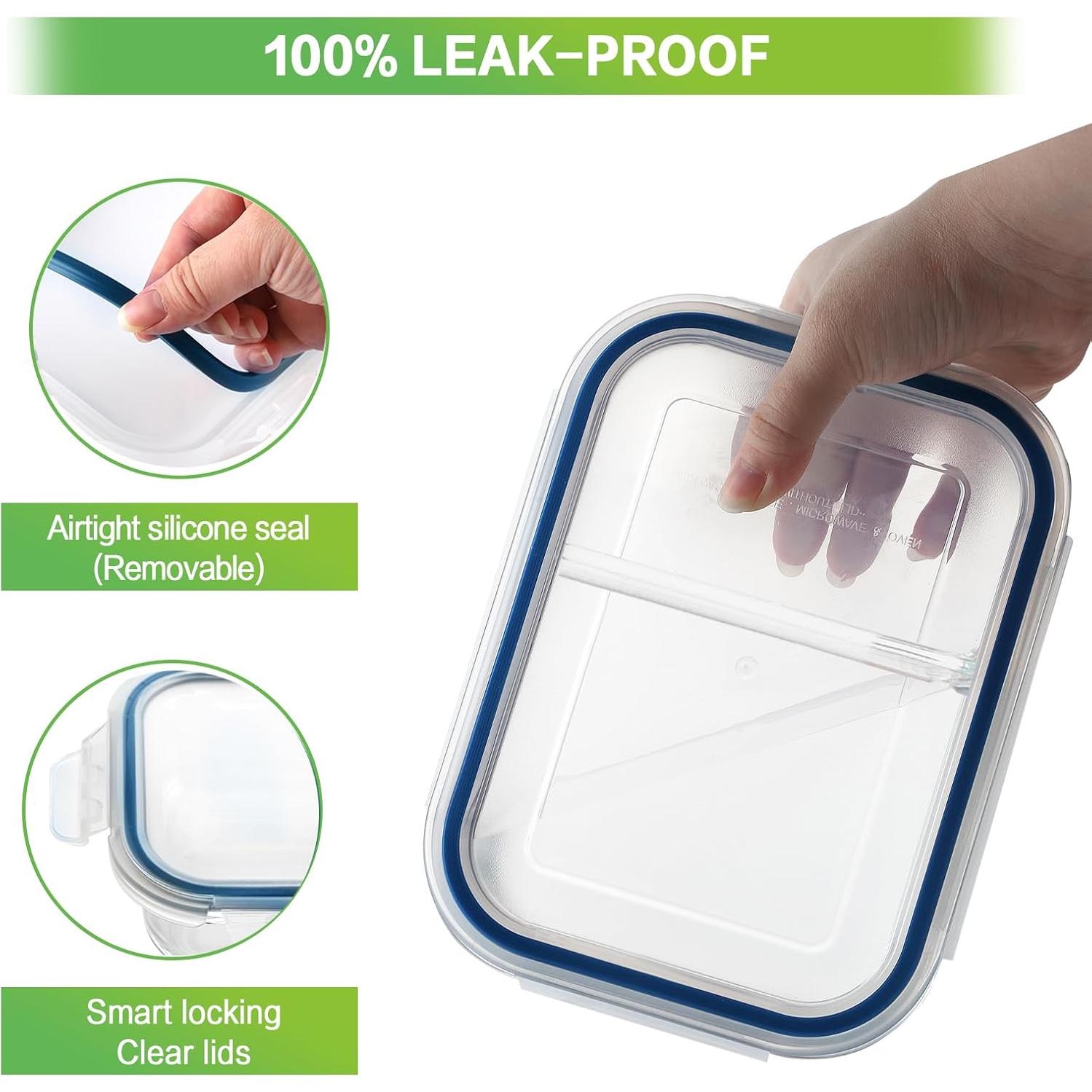 HOMBERKING 10 Contenedores de Vidrio 2 Compartimentos 630ml