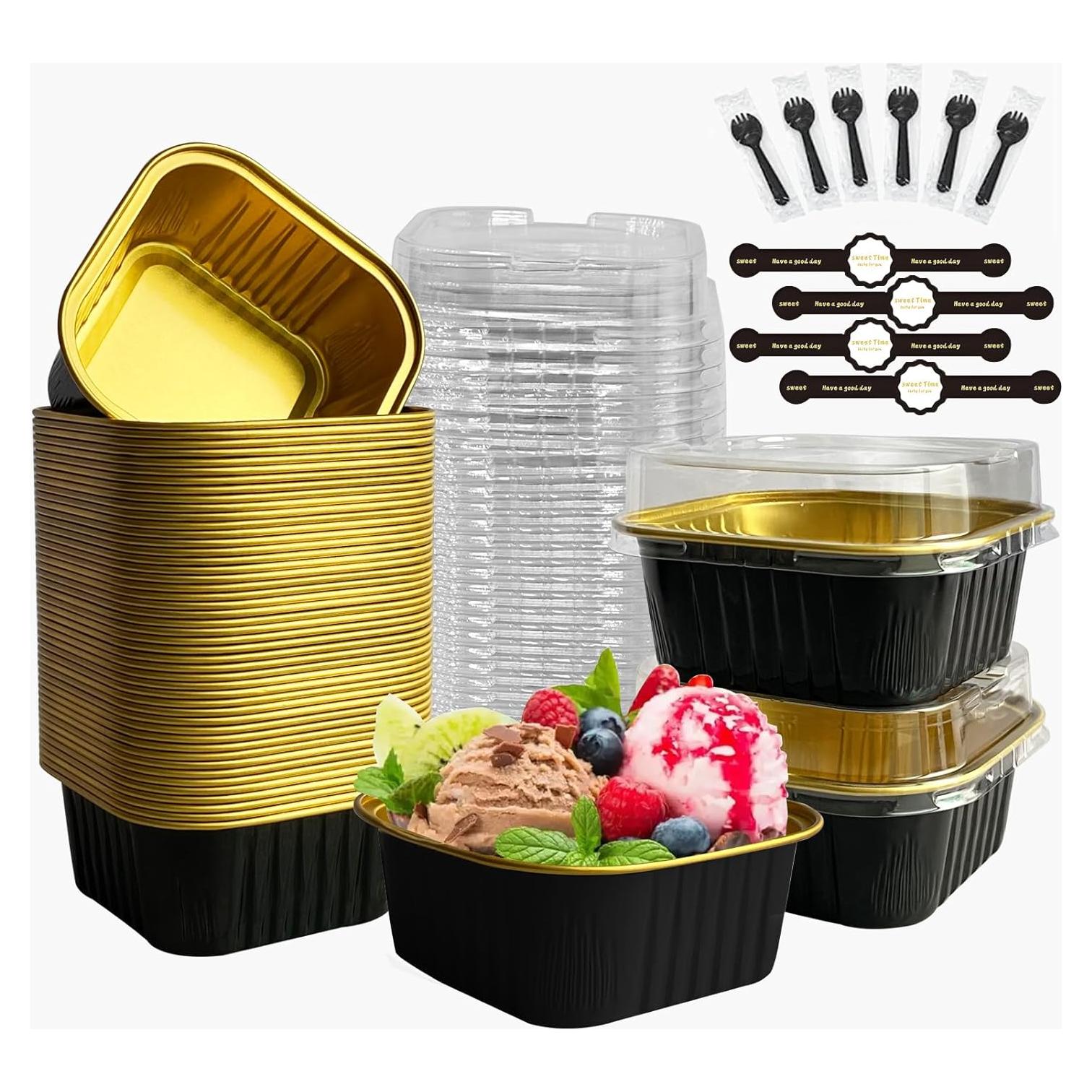 Mini Moldes de Aluminio OBXMLFY 5oz con Tapas y Cucharas