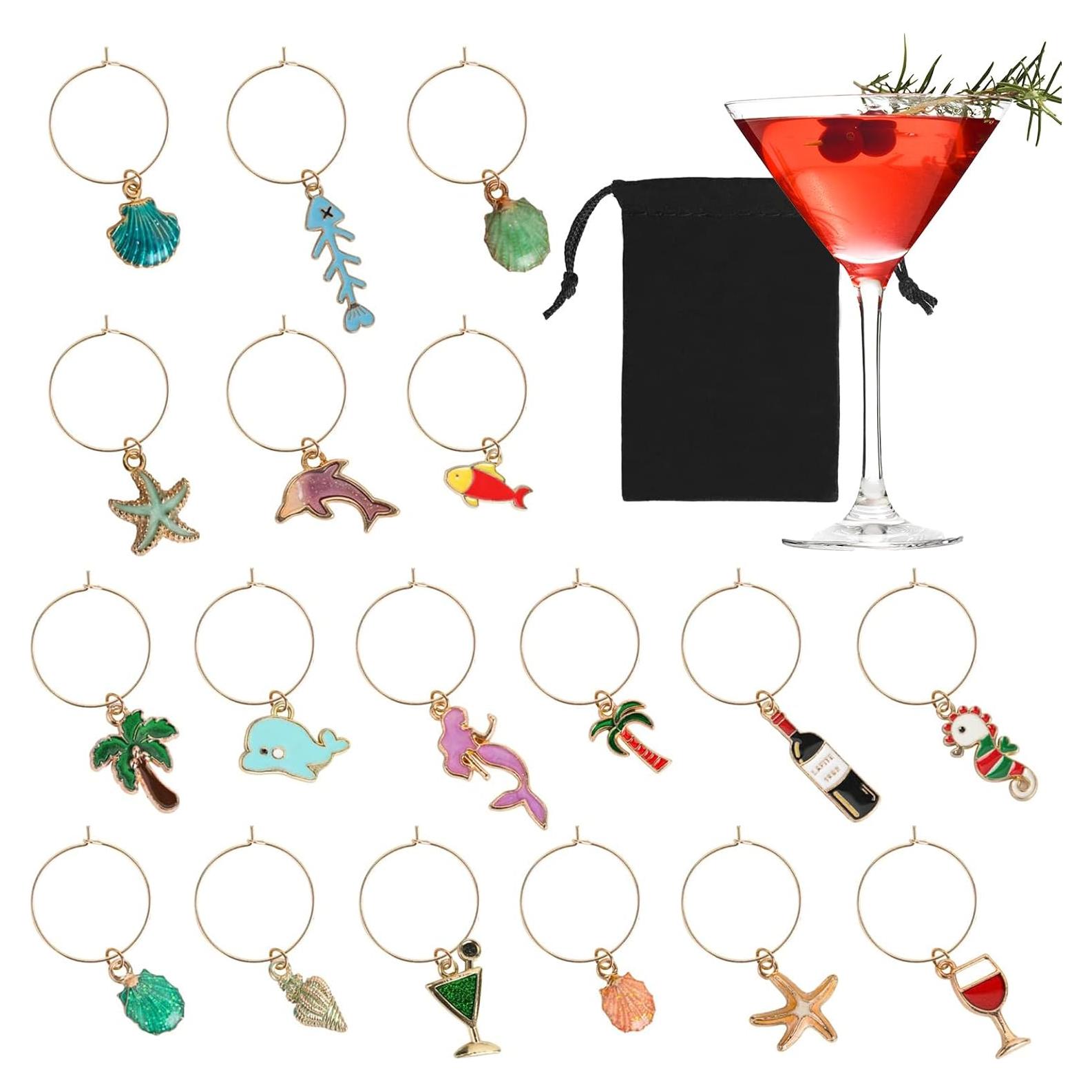 Juego de 18 Charms para Copas de Vino Temática Playa