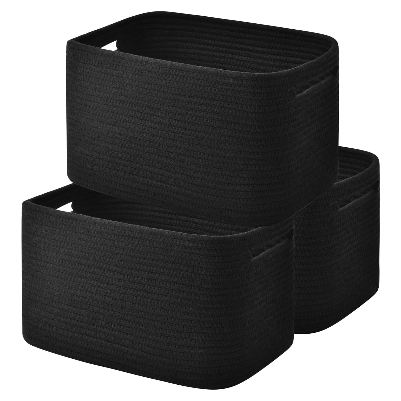 Cesta de Almacenamiento Tejida Issudata 3 Piezas Negro 38x25x23cm