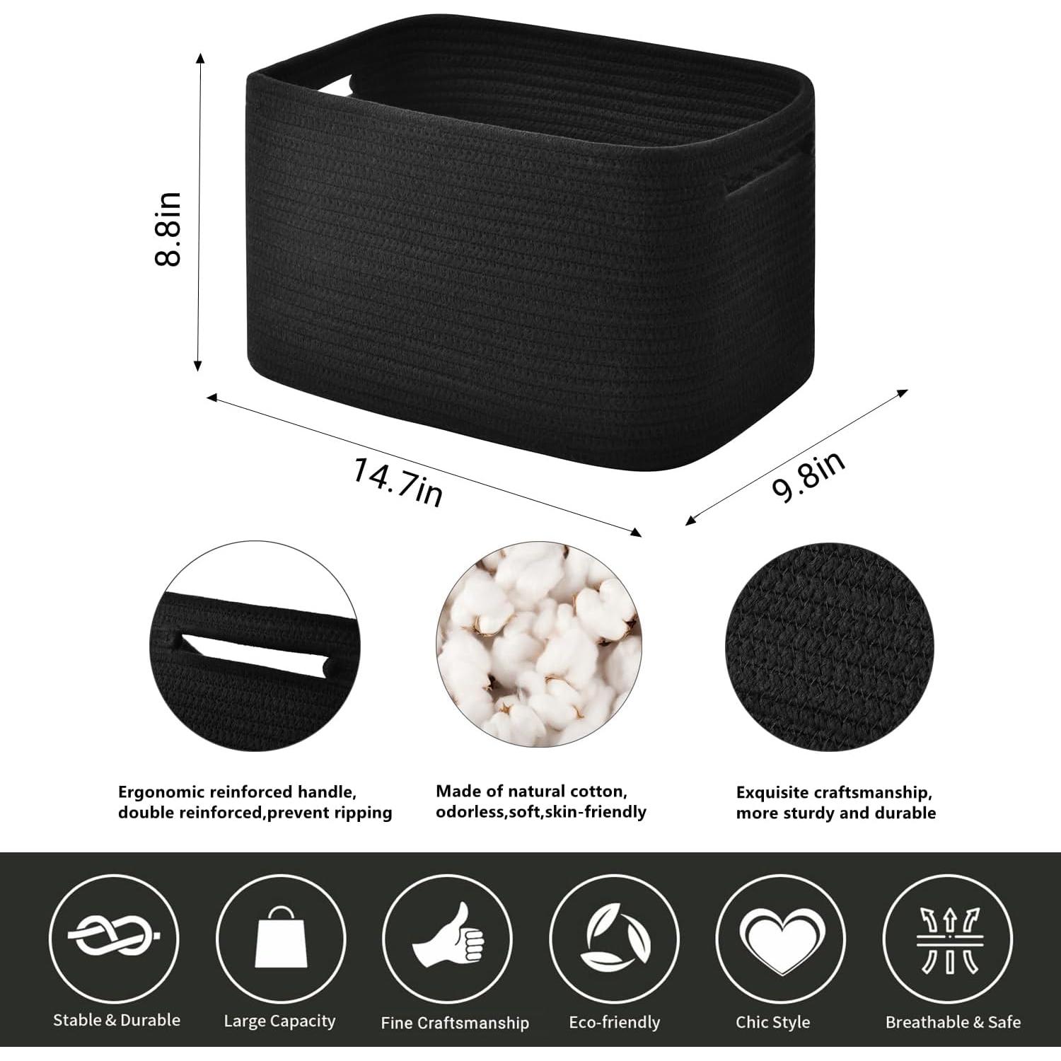 Cesta de Almacenamiento Tejida Issudata 3 Piezas Negro 38x25x23cm