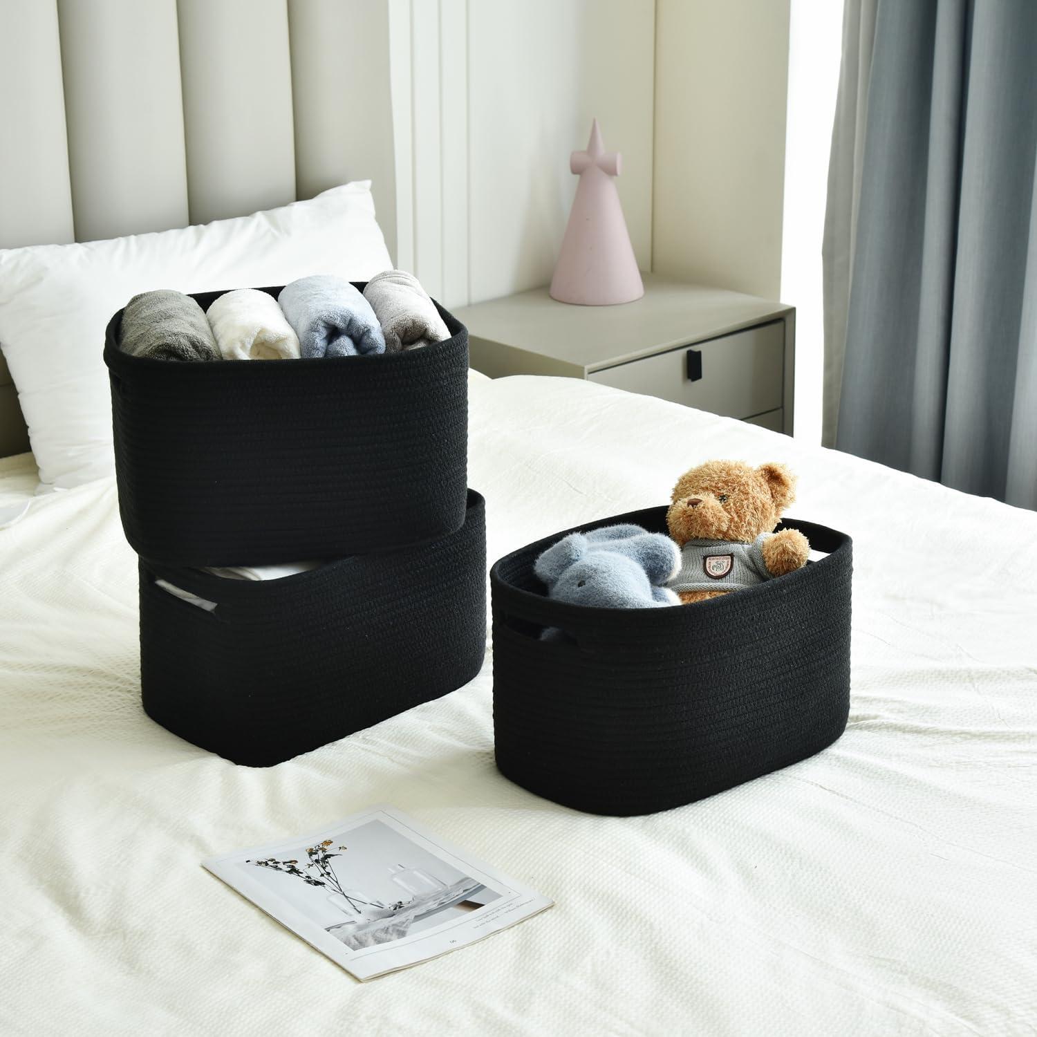 Cesta de Almacenamiento Tejida Issudata 3 Piezas Negro 38x25x23cm