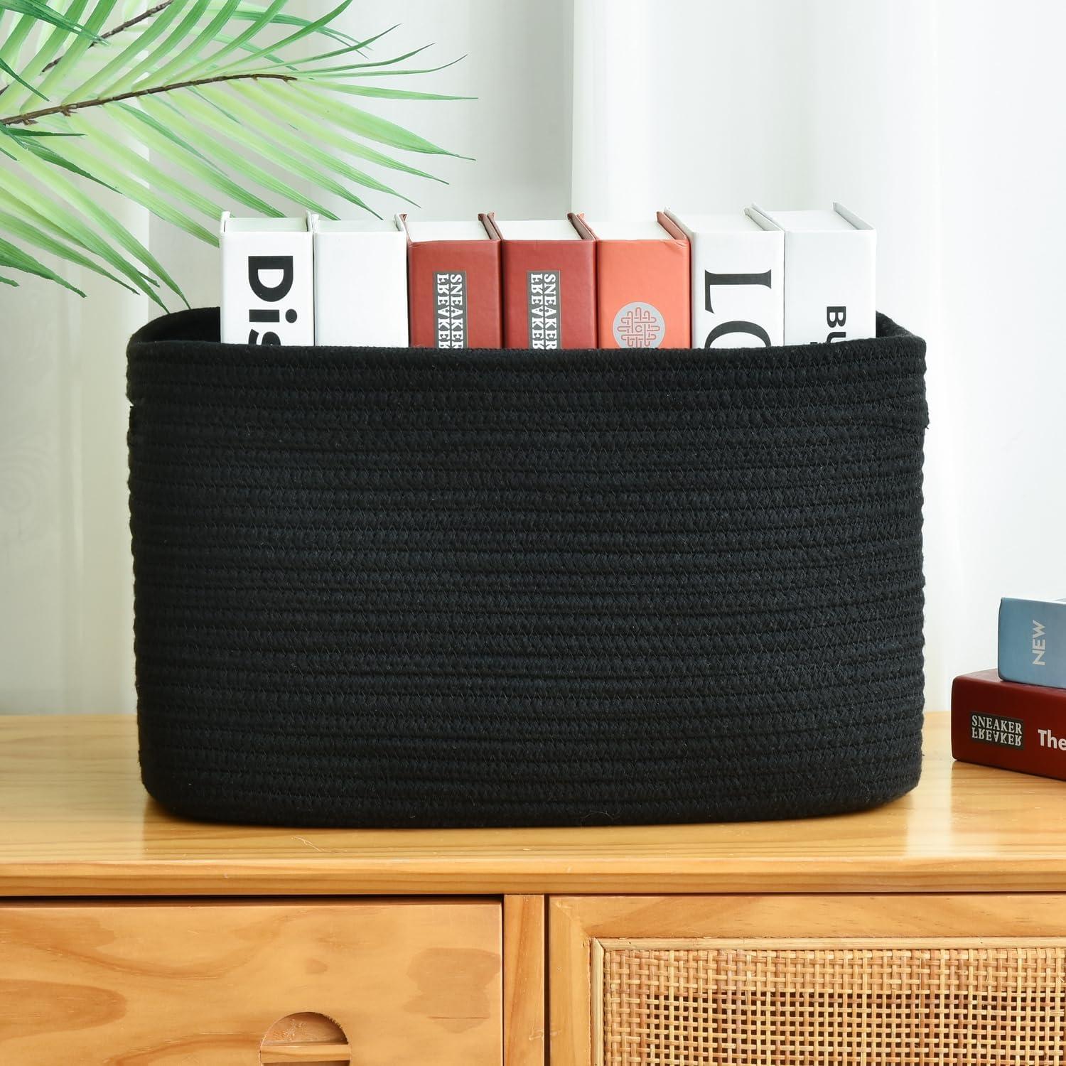 Cesta de Almacenamiento Tejida Issudata 3 Piezas Negro 38x25x23cm