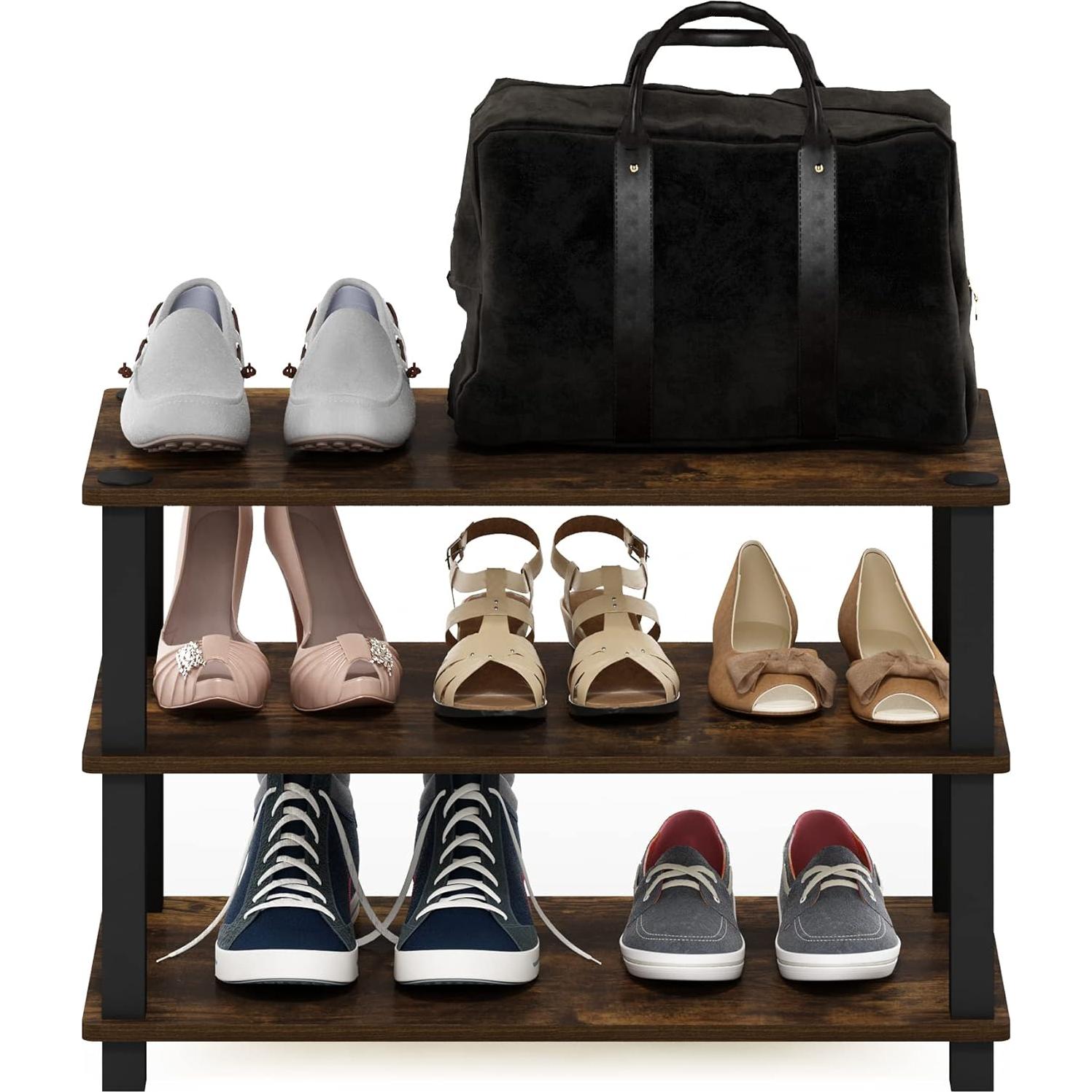 Estante para Zapatos Furinno Turn-S-Tube 3 Niveles Pino Ámbar/Negro