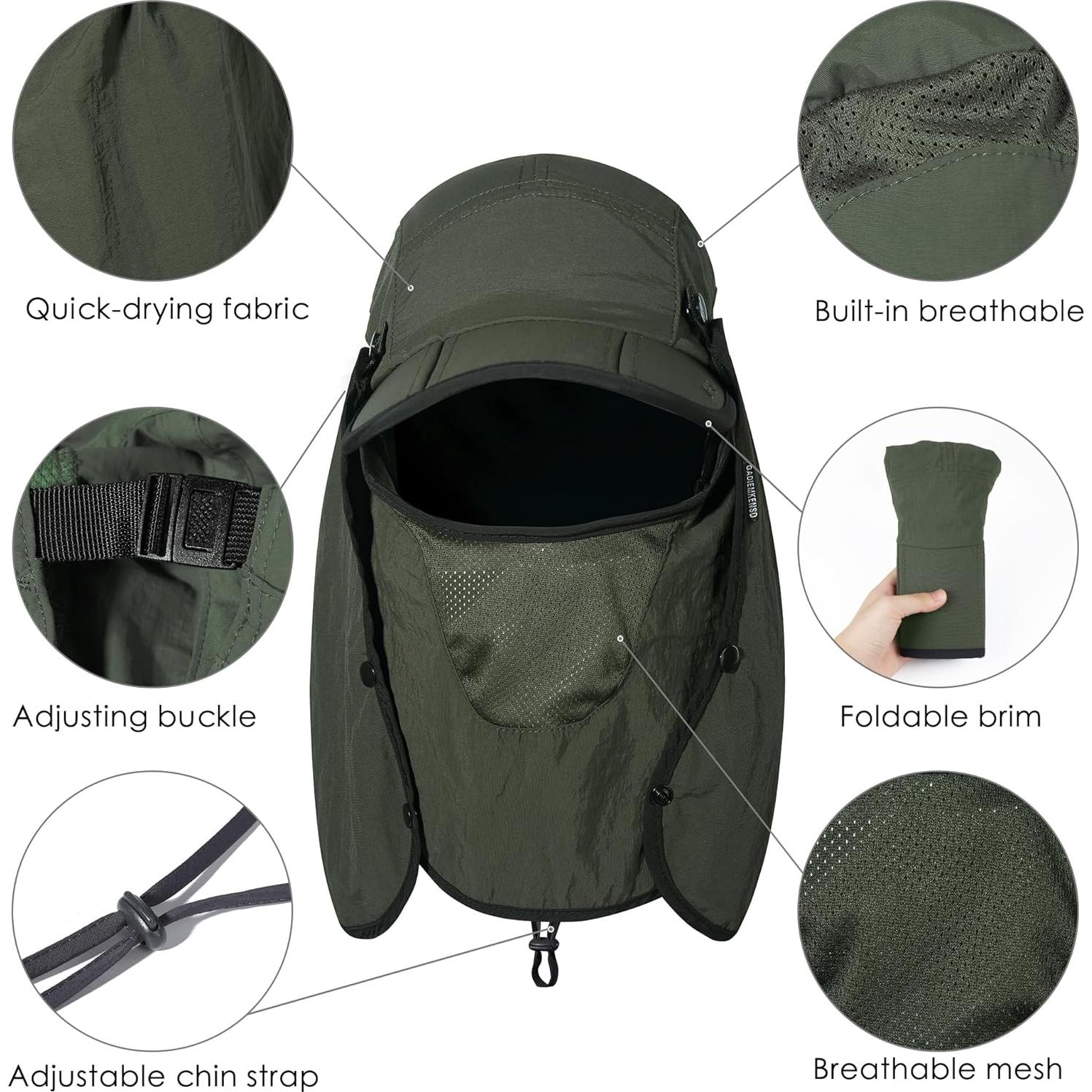 Sombrero de Pesca Plegable GADIEMKENSD UPF 50+ Verde Ejercito