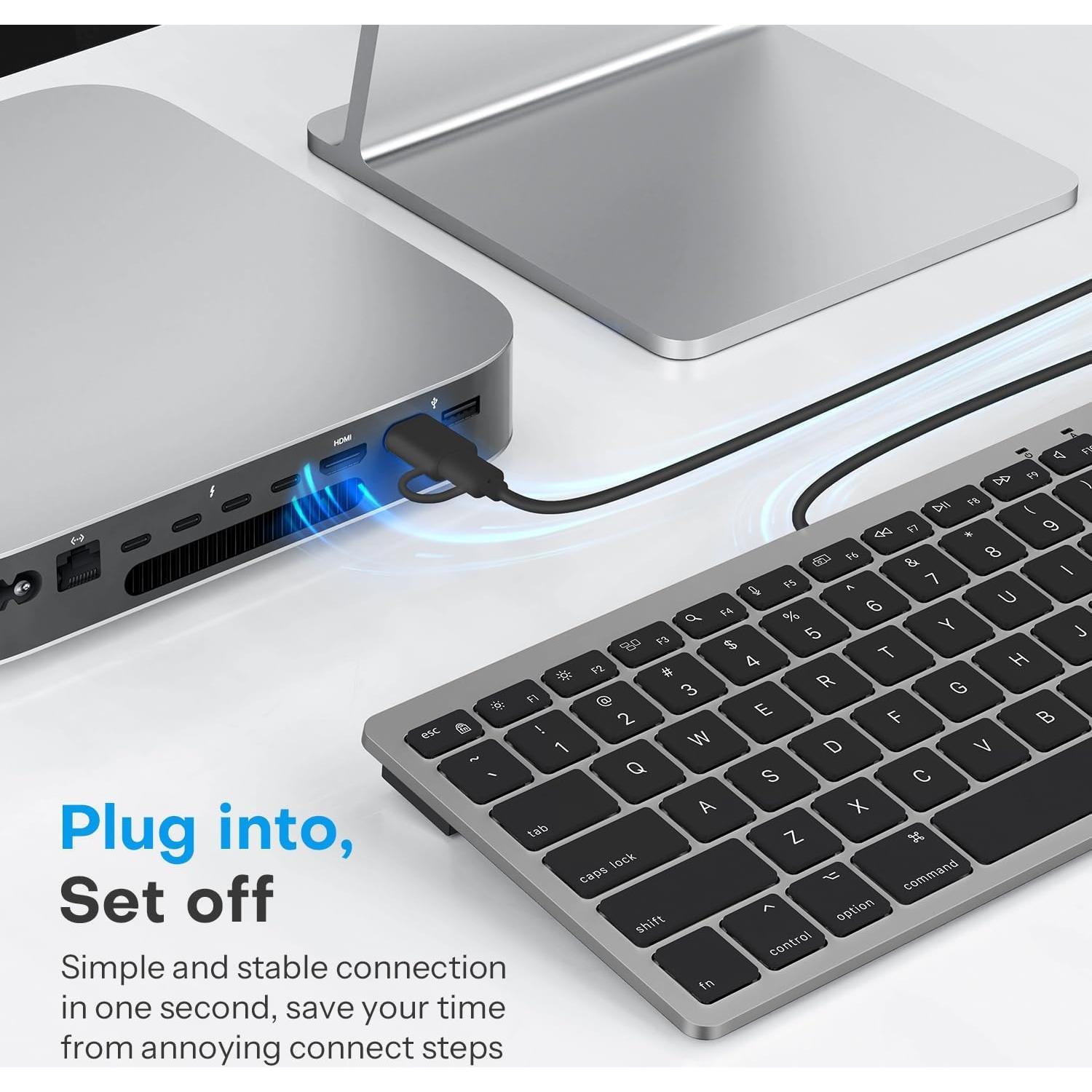 Teclado OMOTON con cable para Mac USB y Type-C Gris