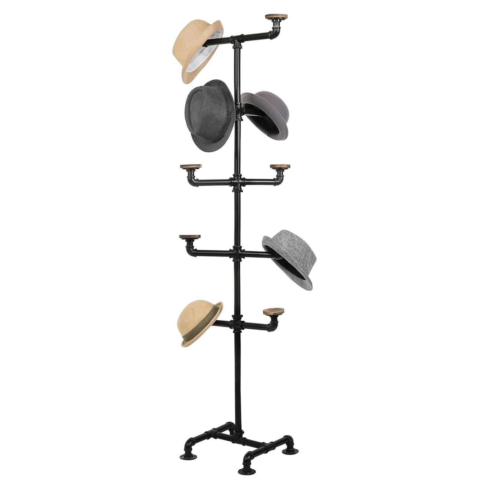 Soporte para Sombreros MyGift de Metal Negro con 10 Ganchos de Madera
