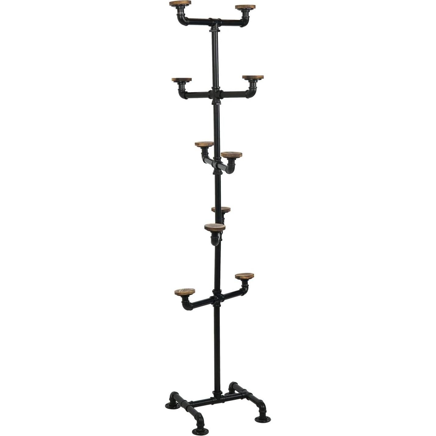 Soporte para Sombreros MyGift de Metal Negro con 10 Ganchos de Madera