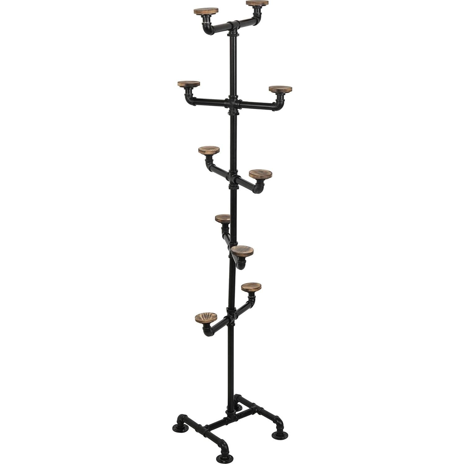 Soporte para Sombreros MyGift de Metal Negro con 10 Ganchos de Madera