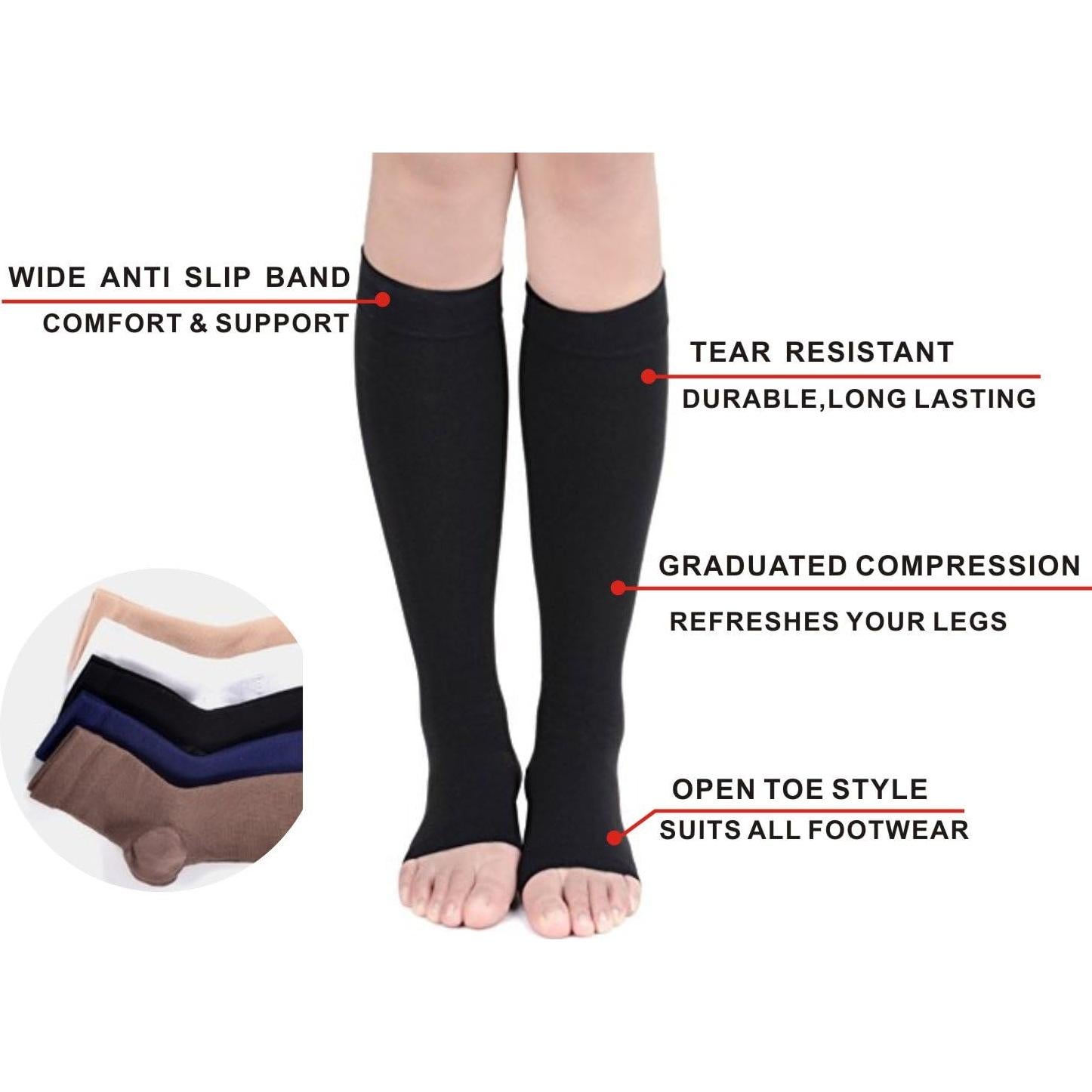 Calcetines de Compresión Abiertos SKUNDU 15-20 mmHg 6 Pares