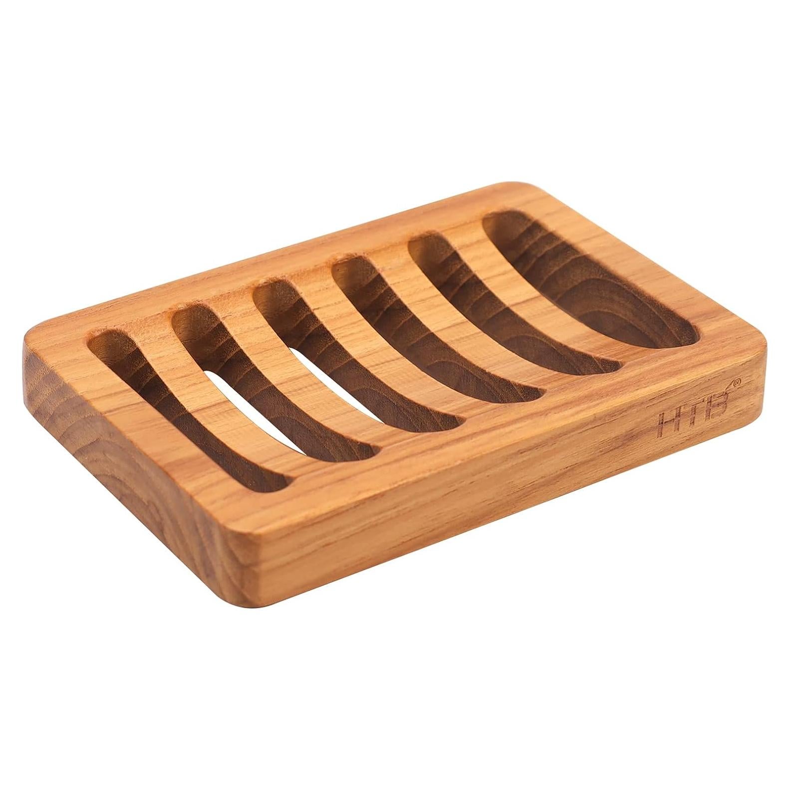 Soporte de Jabón Ranurado de Madera de Teak HTB 12x8.5cm