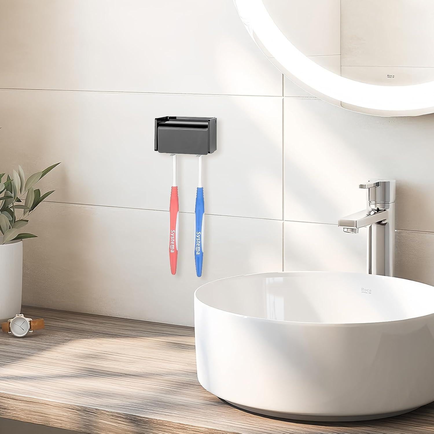 Soporte de Cepillos de Dientes Montado en Pared LUEXBOX Negro