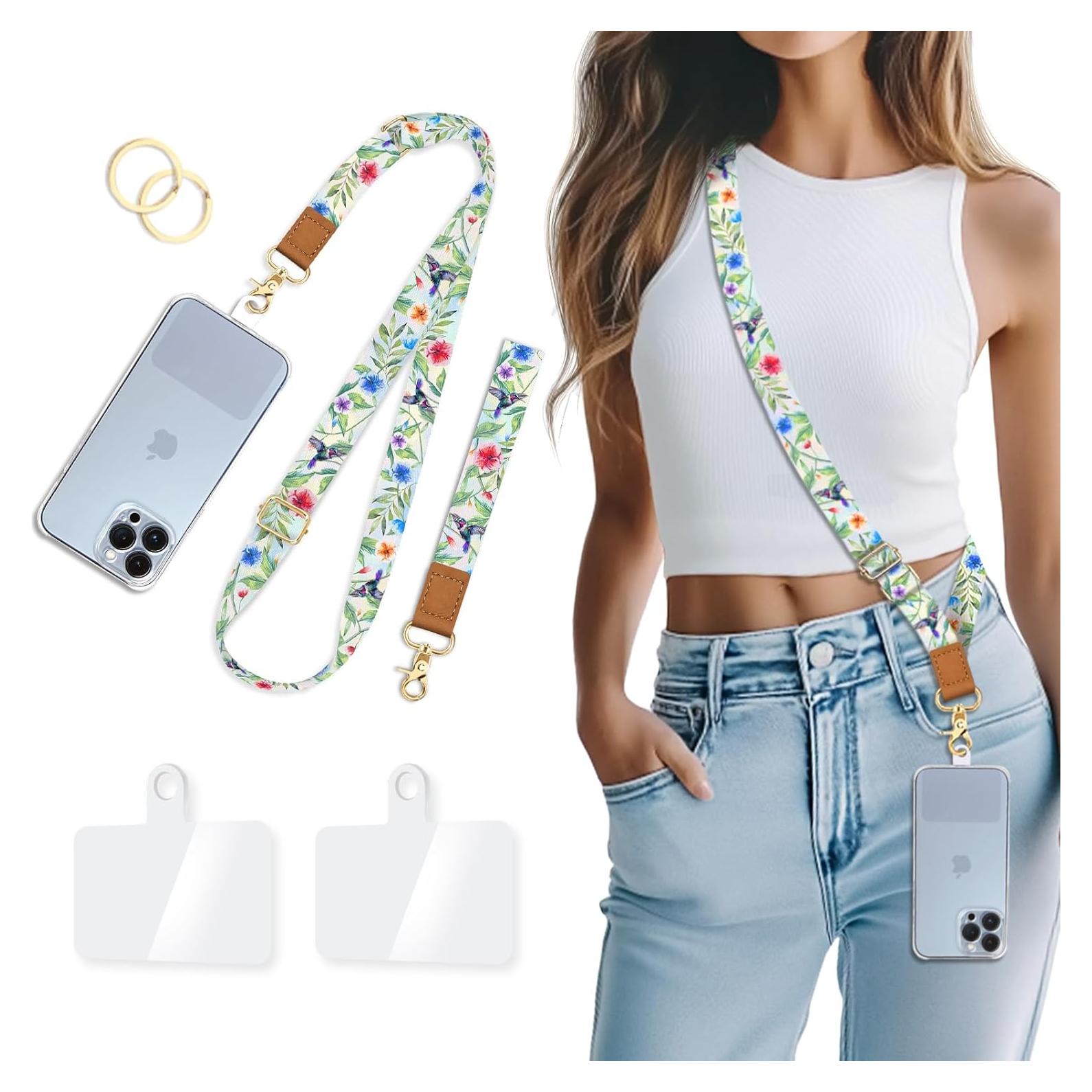 Correa cruzada ajustable Piefly para teléfono y llaves - Diseño floral