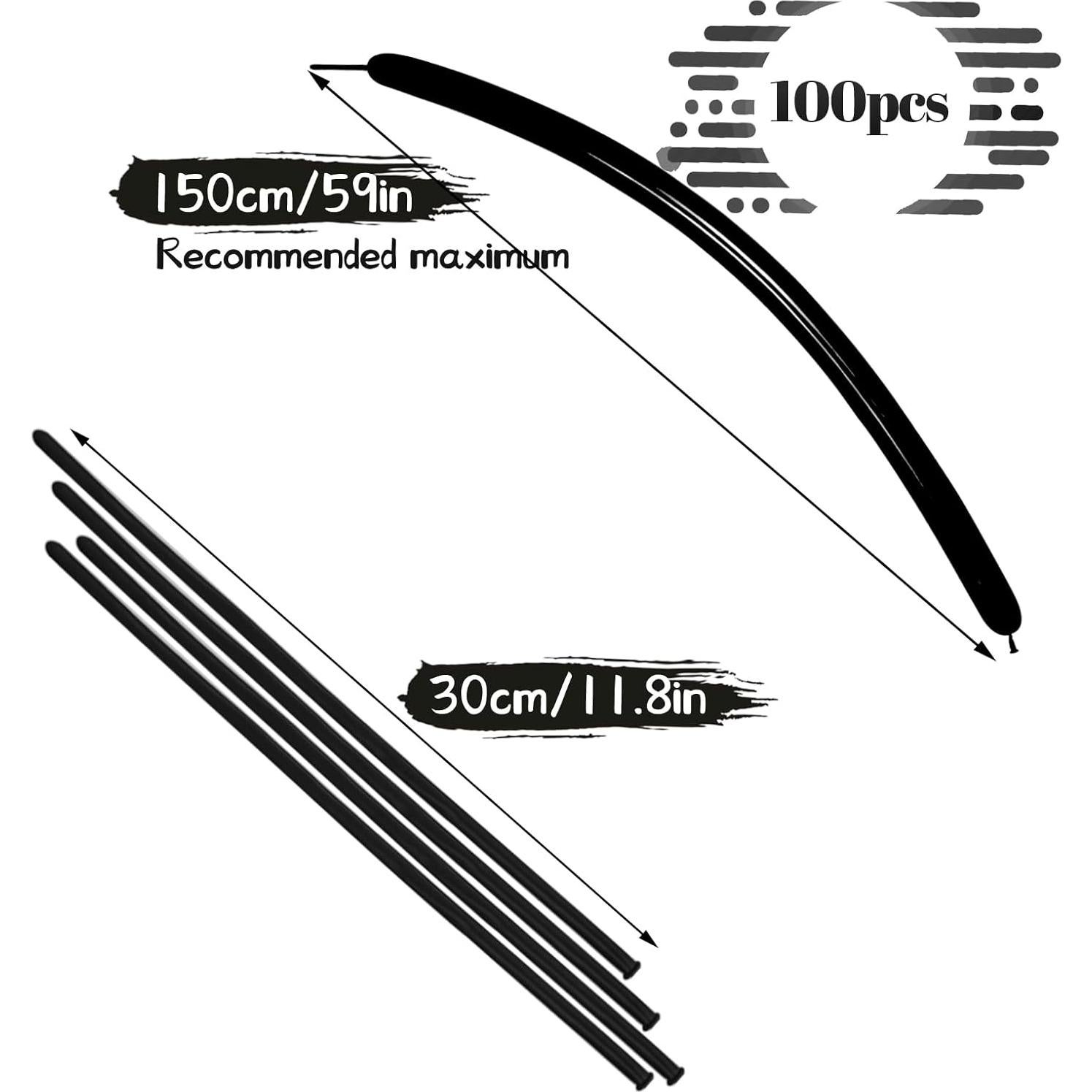 100 Globos Largos Negros 260Q para Modelado y Decoración