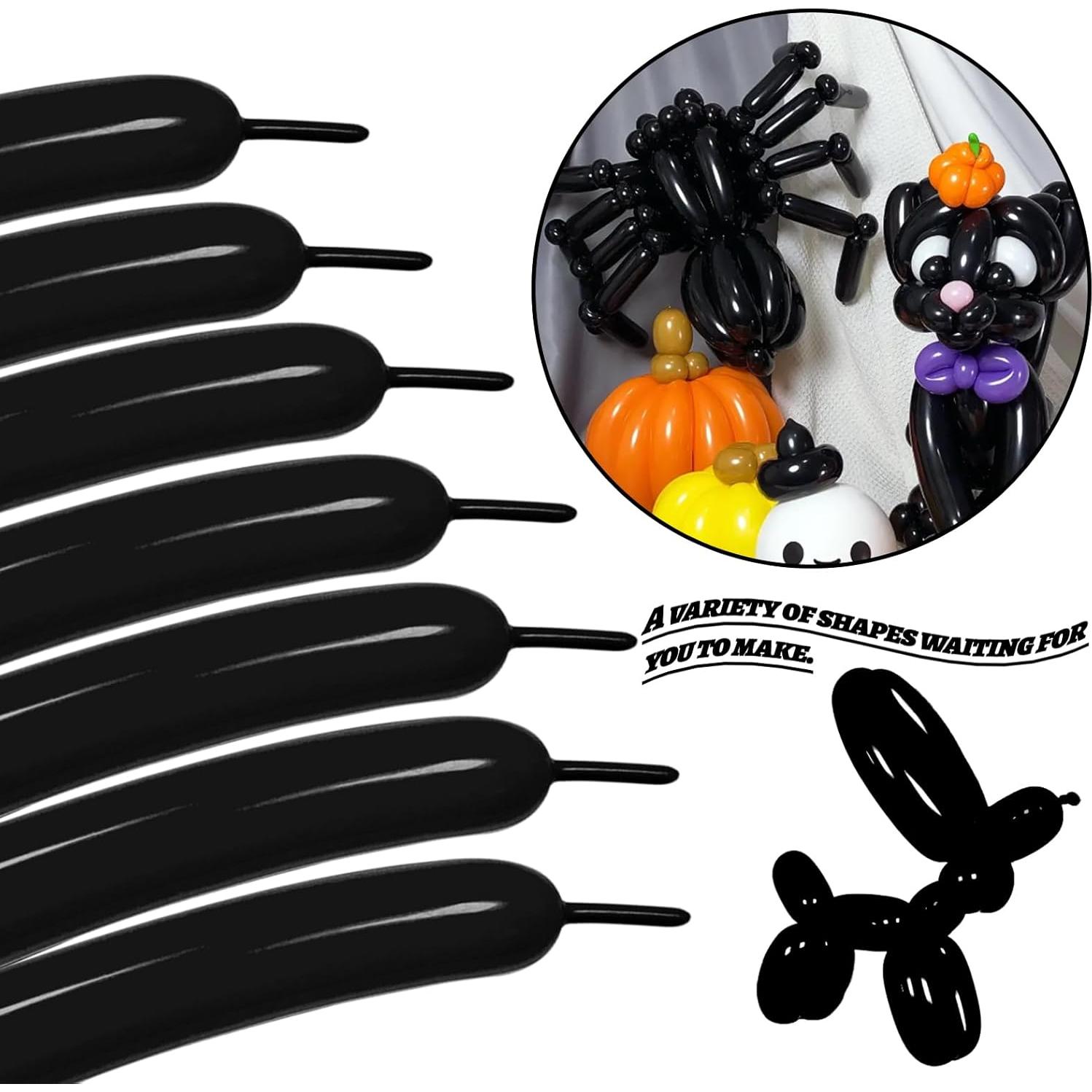 100 Globos Largos Negros 260Q para Modelado y Decoración