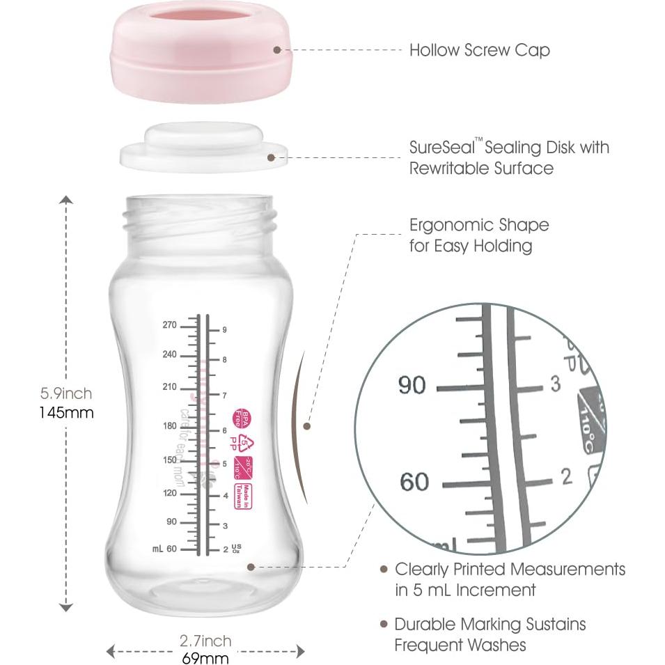 Botella de Almacenamiento de Leche Maymom 280mL Boca Ancha - 2 pcs