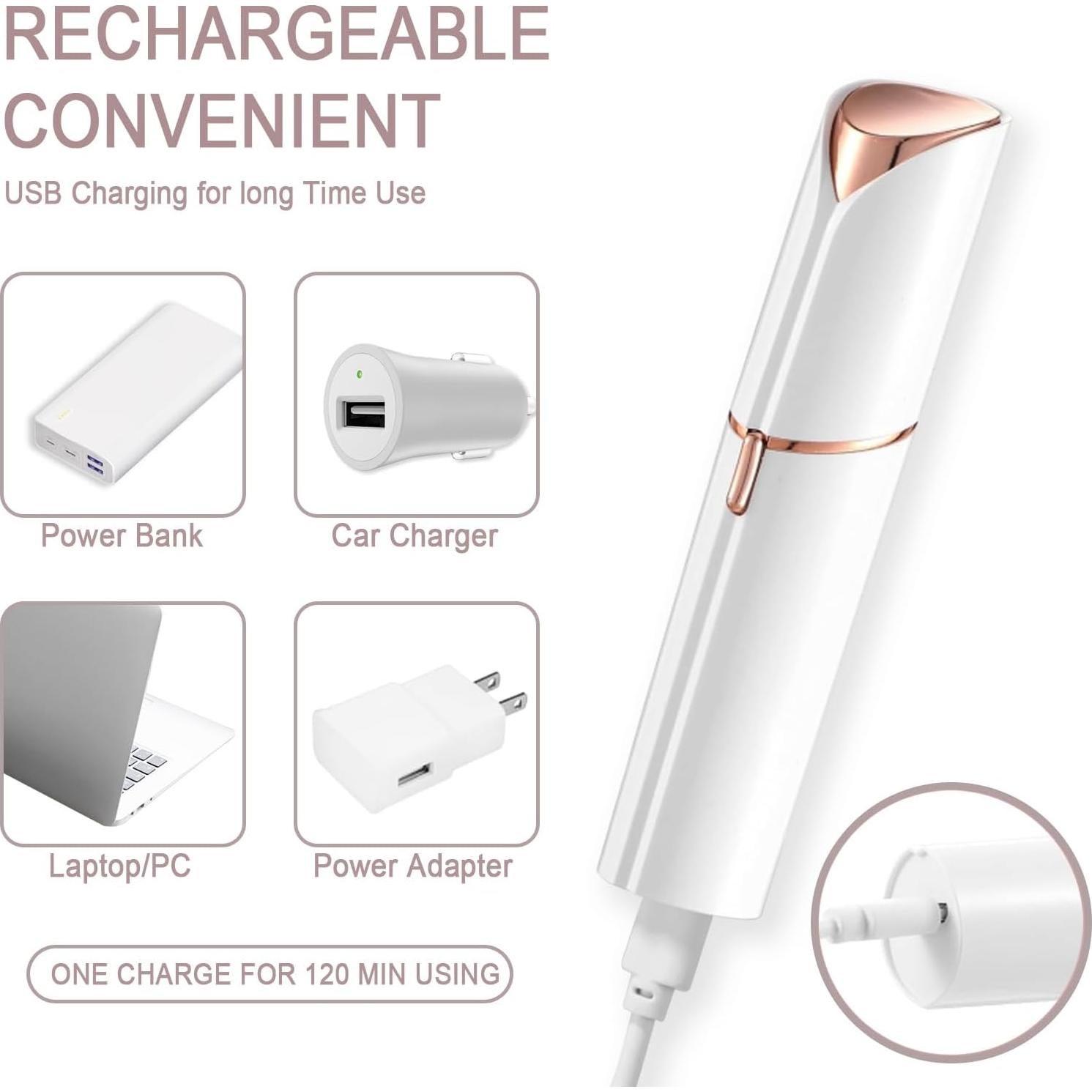 Afeitadora Facial Indolora Tuokiy HH-1W USB Blanca Compacta