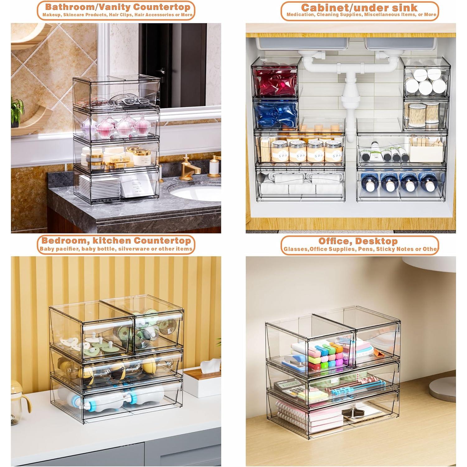 Organizador de Cajones Apilables Yieach - 4 Piezas Acrílico 30.48 cm