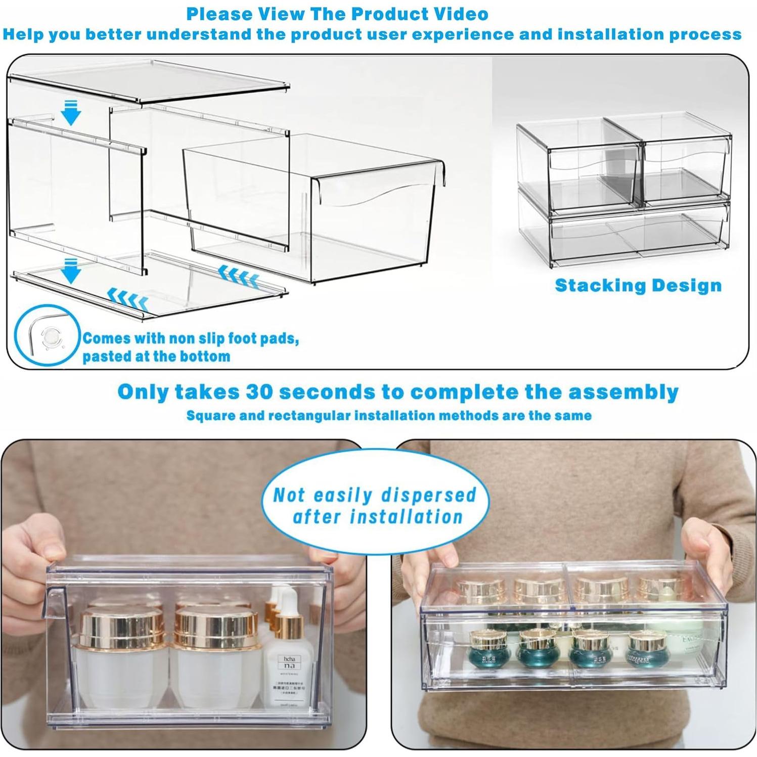 Organizador de Cajones Apilables Yieach - 4 Piezas Acrílico 30.48 cm