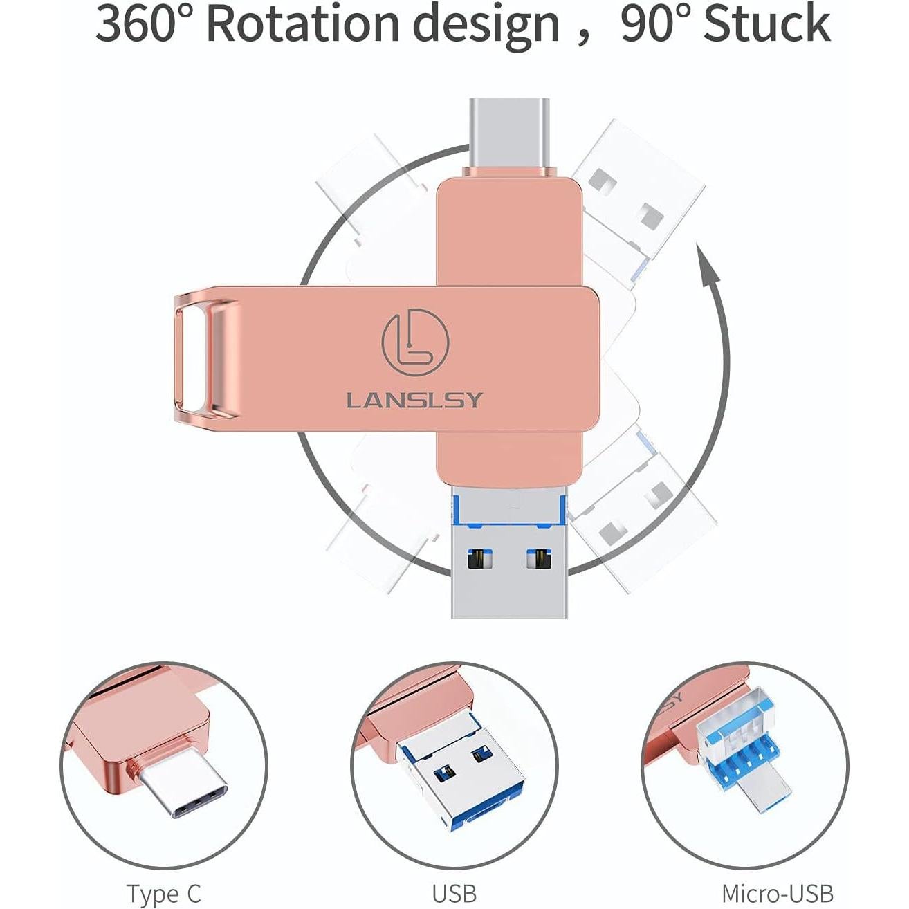 Unidad Flash USB C 128GB LANSLSY Alta Velocidad Rosa