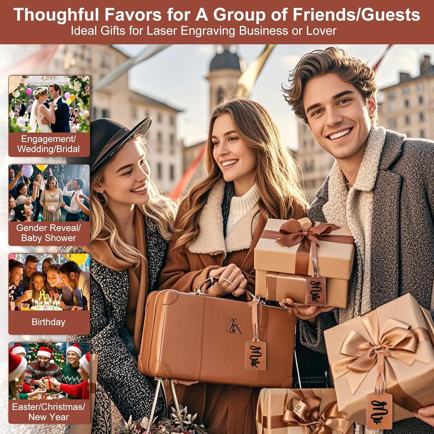 4 Etiquetas de Equipaje Marrón iFForce Grabables de Cuero PU