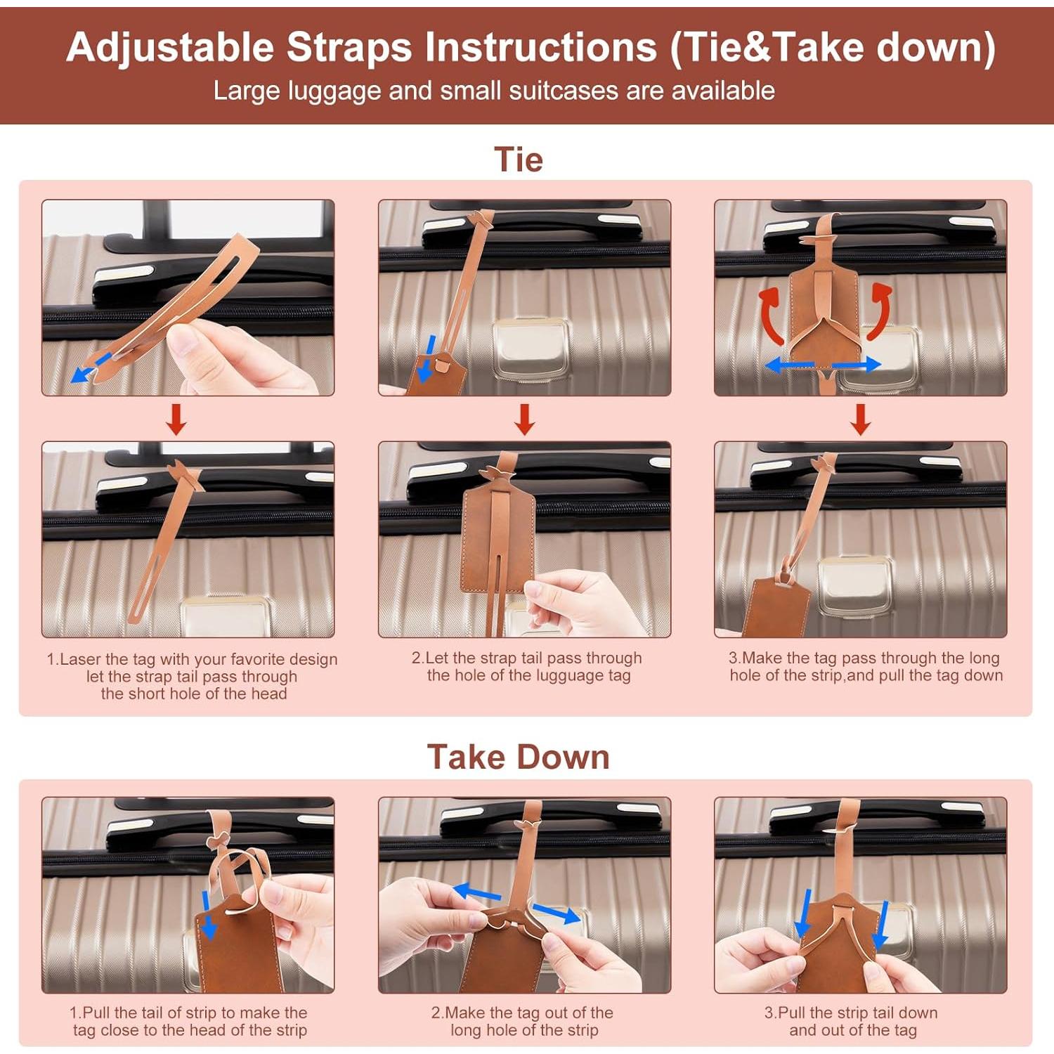 4 Etiquetas de Equipaje Marrón iFForce Grabables de Cuero PU