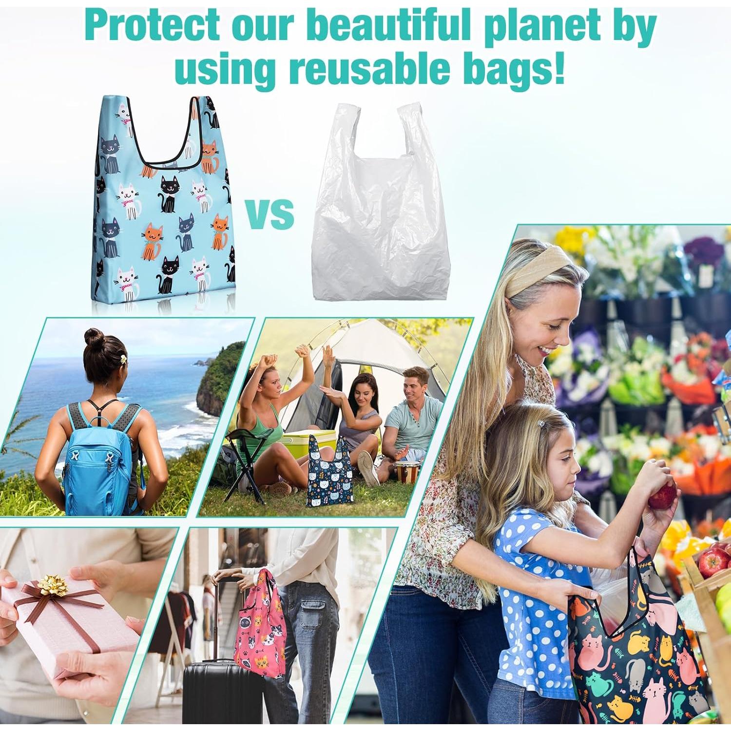 Juego de 12 Bolsas de Compras Reutilizables Gato Teenyyou