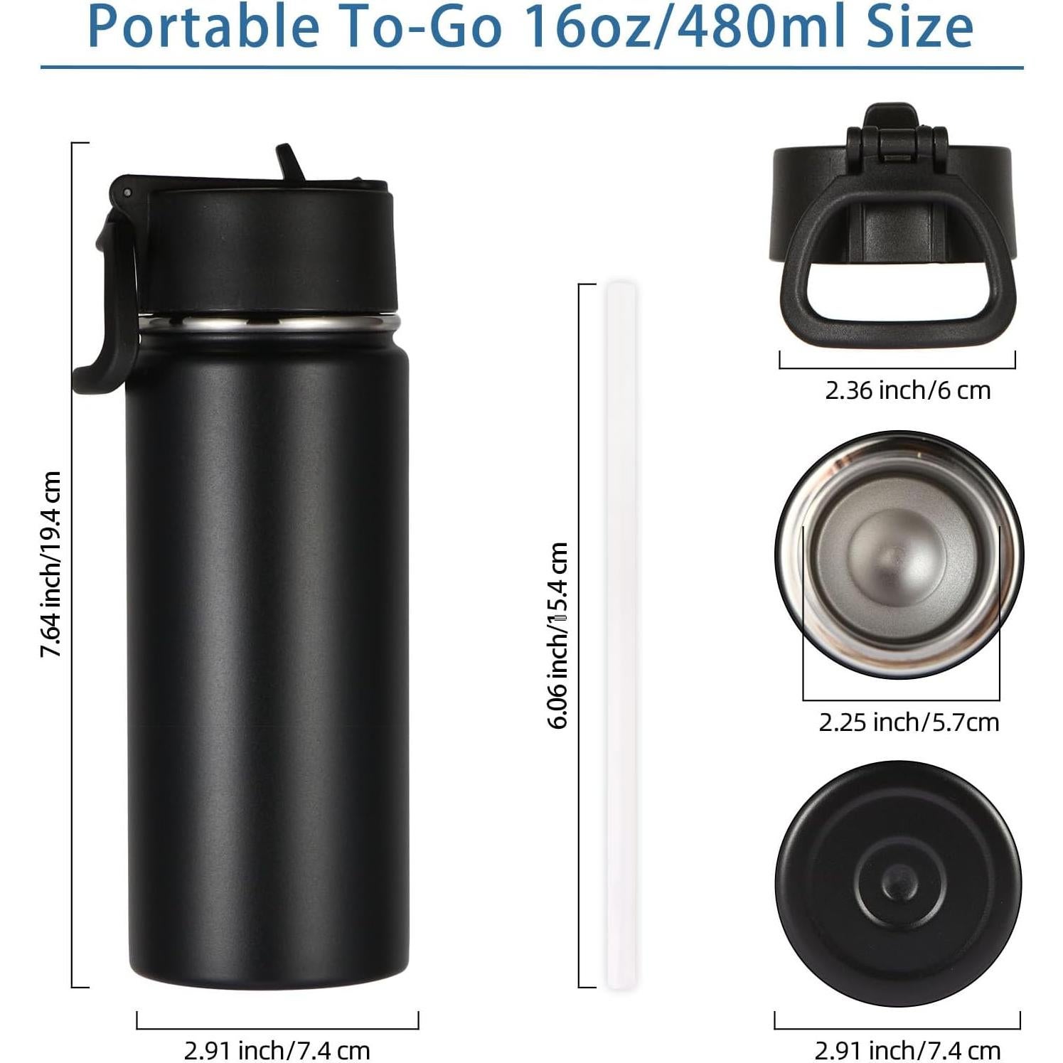 Botella de Agua Aislada Volhoply 450ml para Niños con Popote