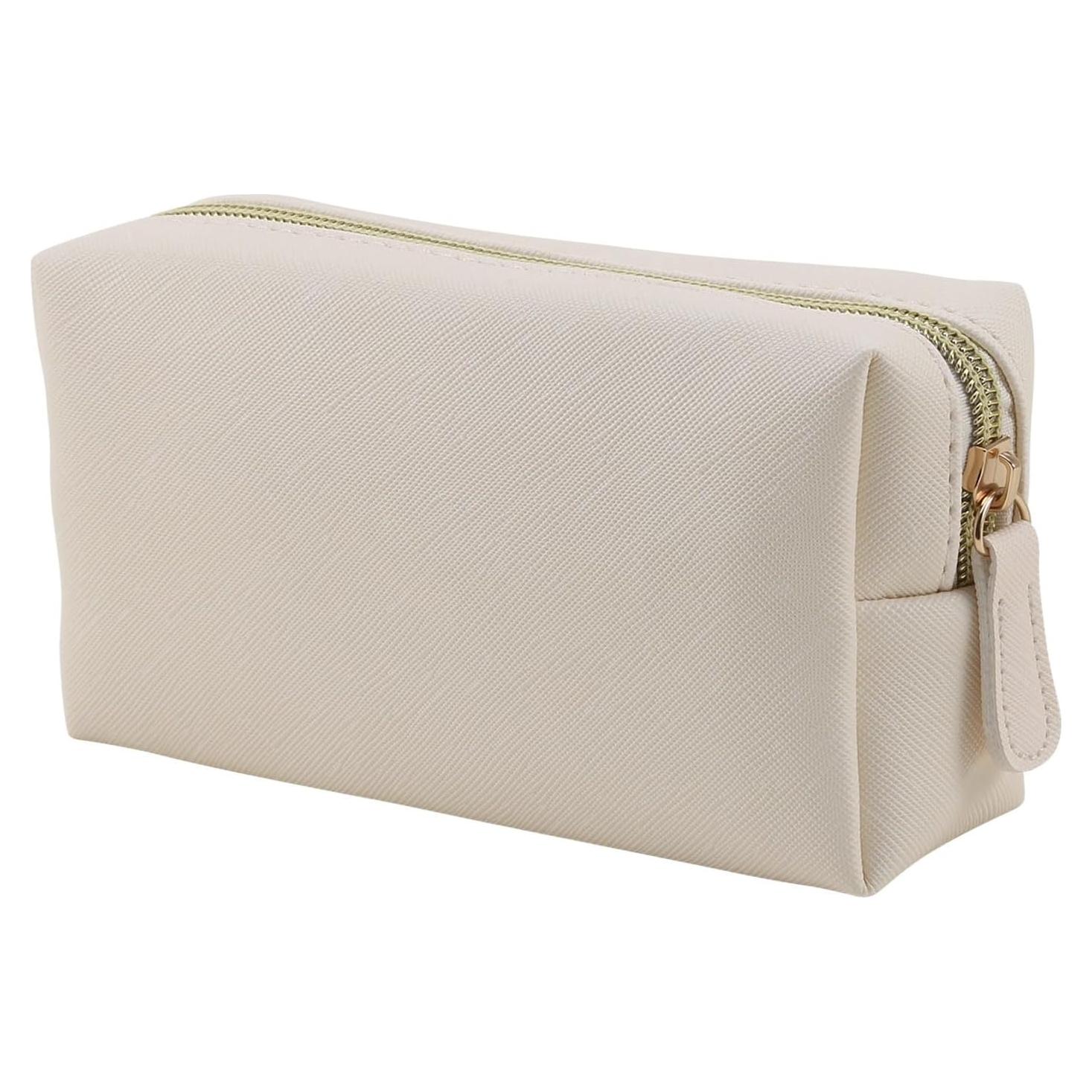 Bolsa de Maquillaje de Cuero PU Beige Organizador Cosmético