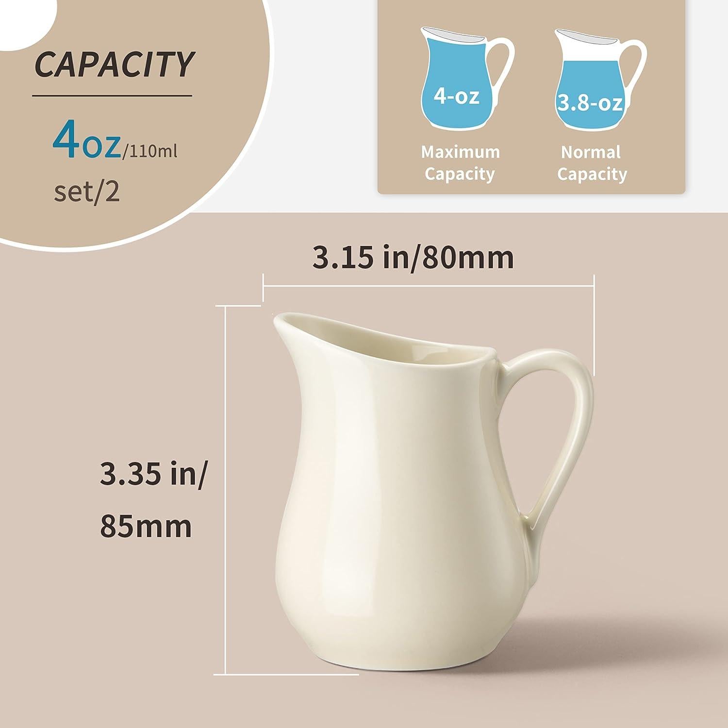 Jarra de Crema Gurygo 110ml Beige Set de 2 Cerámica Apta Microondas