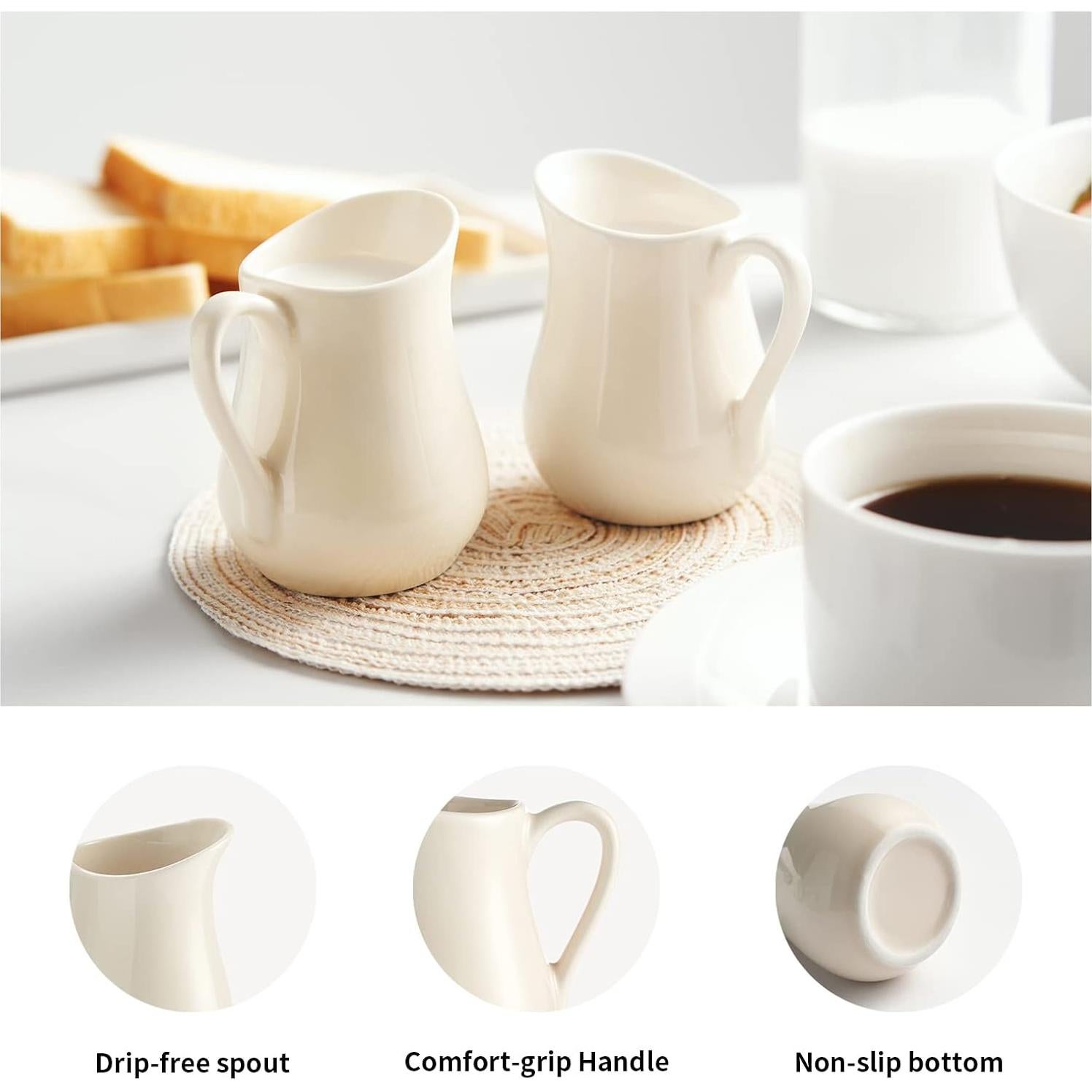 Jarra de Crema Gurygo 110ml Beige Set de 2 Cerámica Apta Microondas