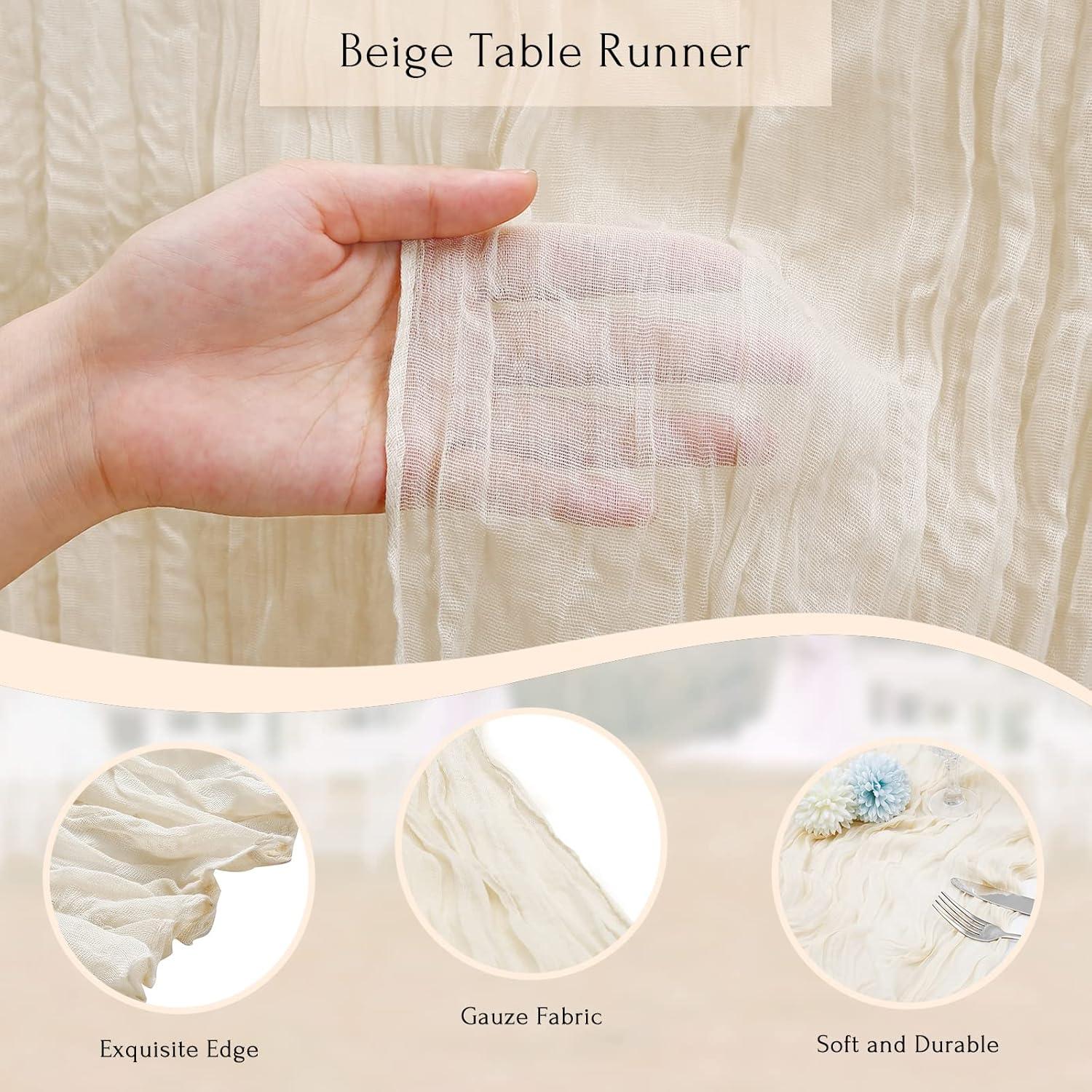 Caminos de mesa de gasa beige LuoluoHouse 5 piezas 3.05 m