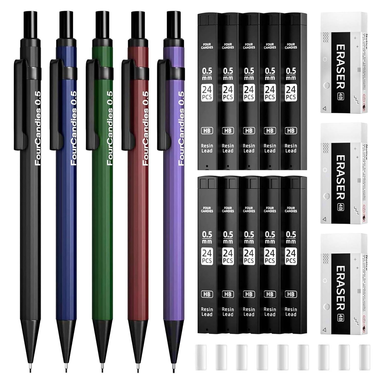 Lápices Mecánicos Metálicos Cuatro Caramelos 0.5mm - 5 Piezas