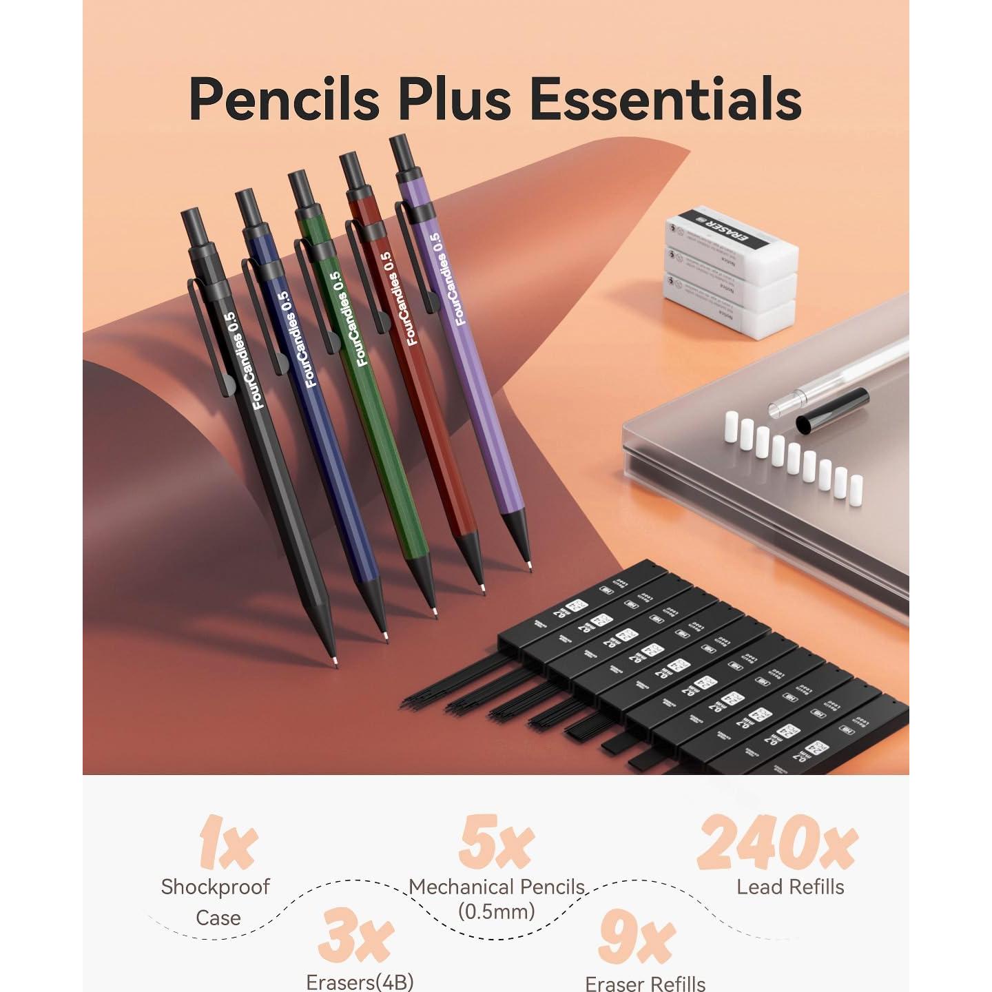 Lápices Mecánicos Metálicos Cuatro Caramelos 0.5mm - 5 Piezas