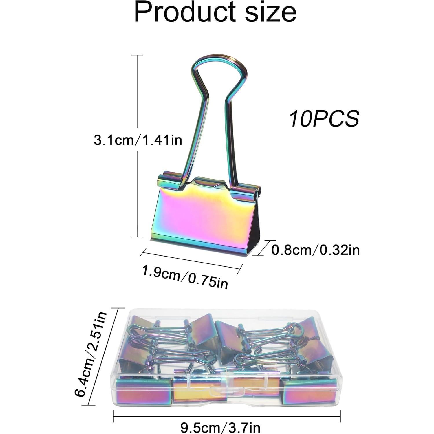 10 Clips de Papel Arcoíris QUJUFIND 19mm para Oficina