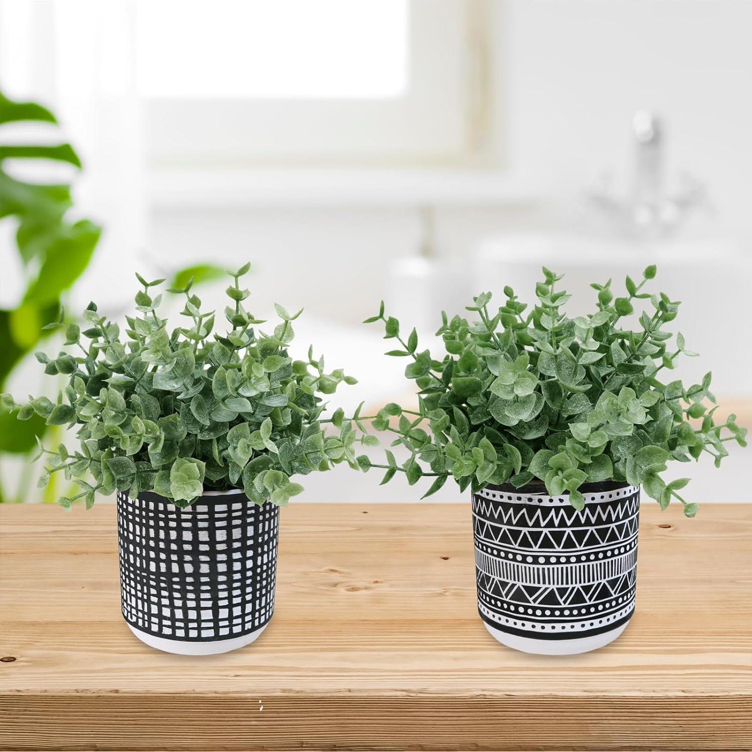 Juego de 2 Plantas de Eucalipto Artificial Winlyn en Macetas Negras