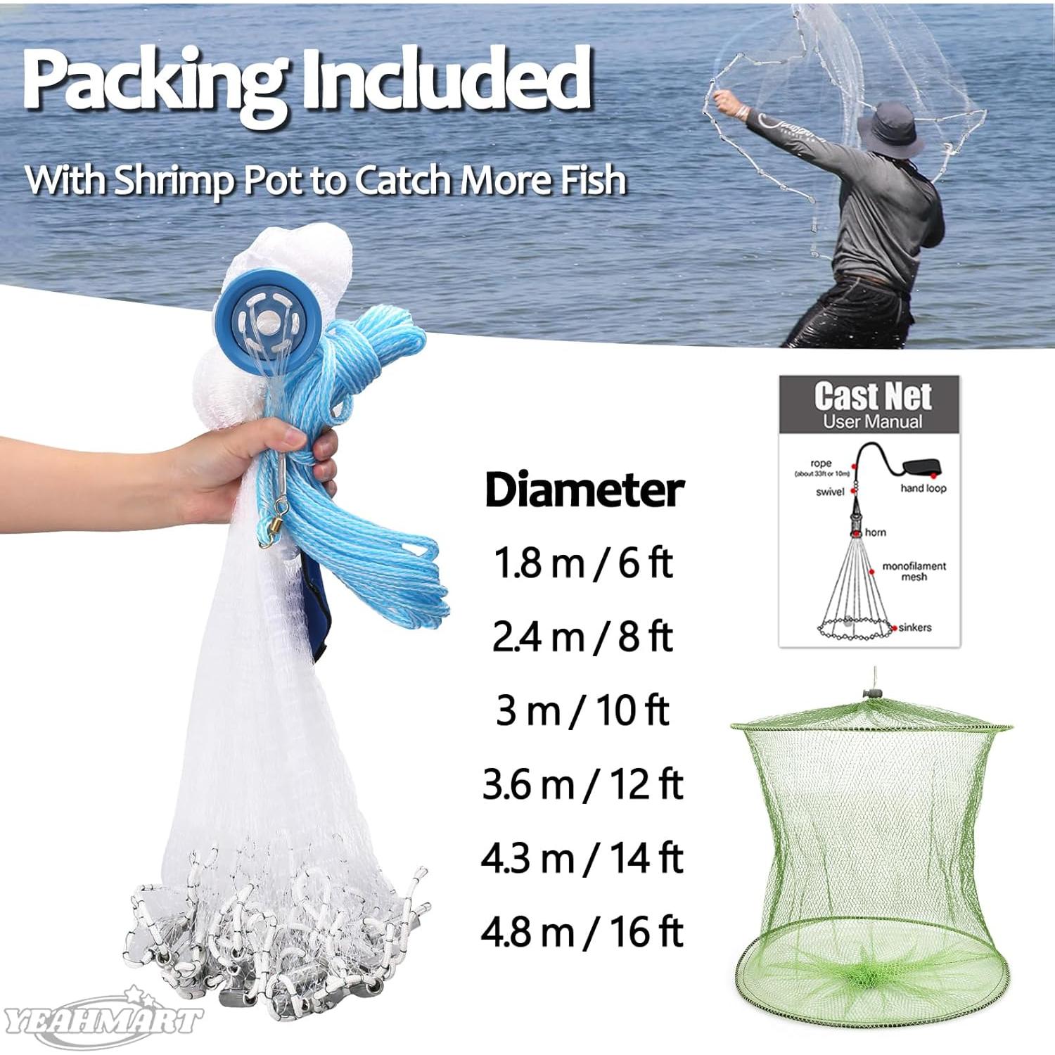 Red de Lanzamiento de Pesca Yeahmart 0.91m Nylon Plegable