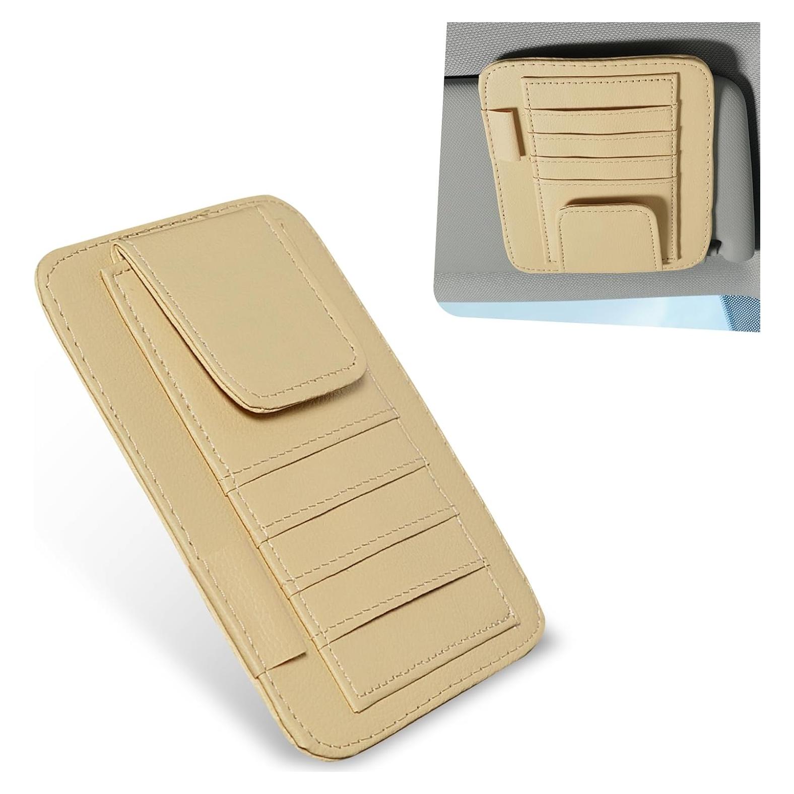 1 PC Car Sun Visor Holder, Waterproof Vehicle ID Items Storage Pocket, Large Capacity Waterproof Design, Universal Automotive Ticket Organizer Accessories for Most Cars (Beige)